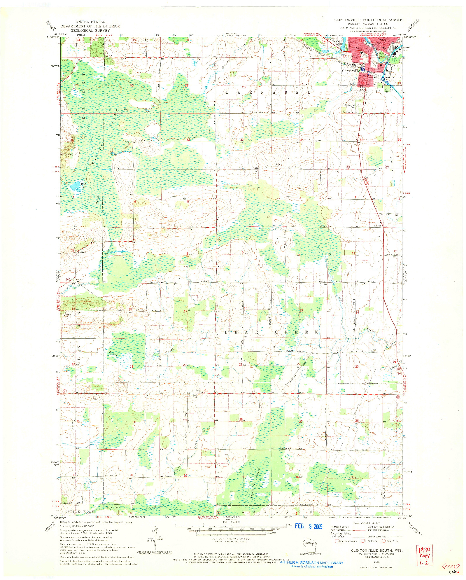 USGS 1:24000-SCALE QUADRANGLE FOR CLINTONVILLE SOUTH, WI 1970
