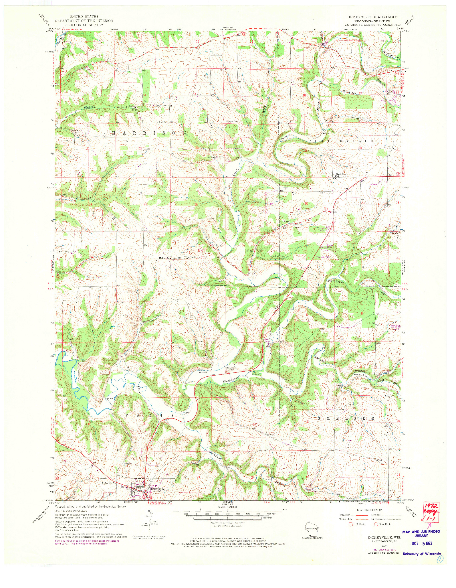 USGS 1:24000-SCALE QUADRANGLE FOR DICKEYVILLE, WI 1961