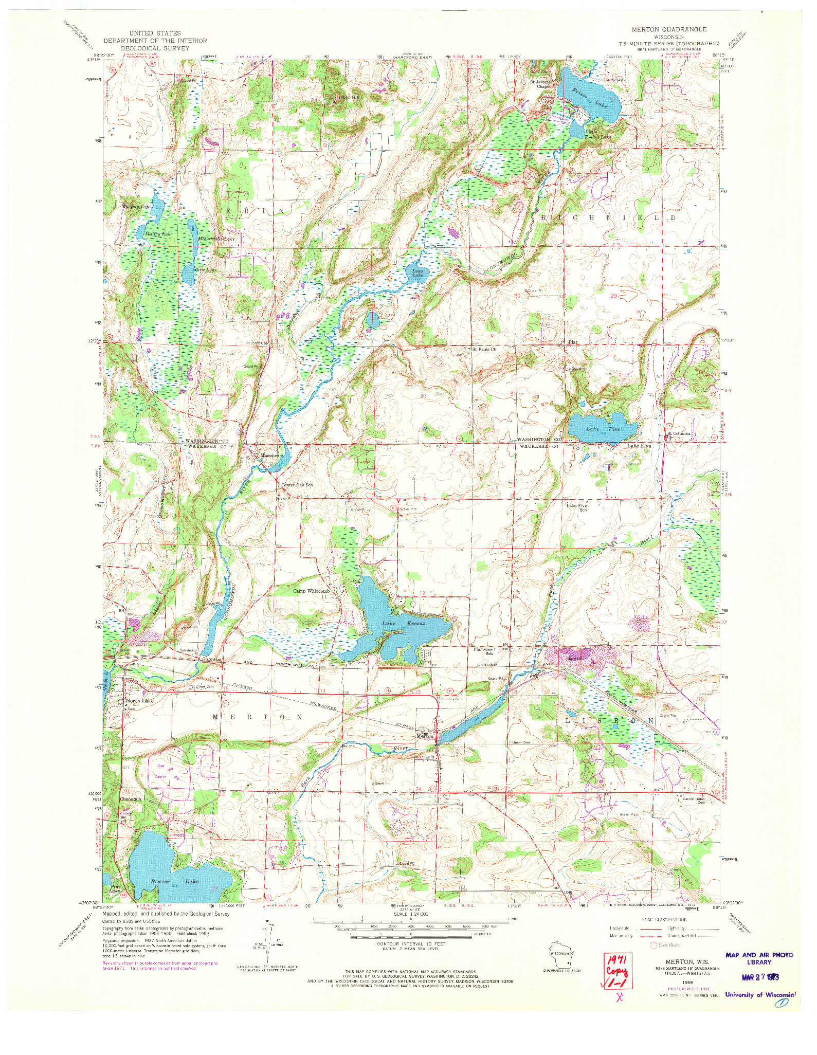 USGS 1:24000-SCALE QUADRANGLE FOR MERTON, WI 1959