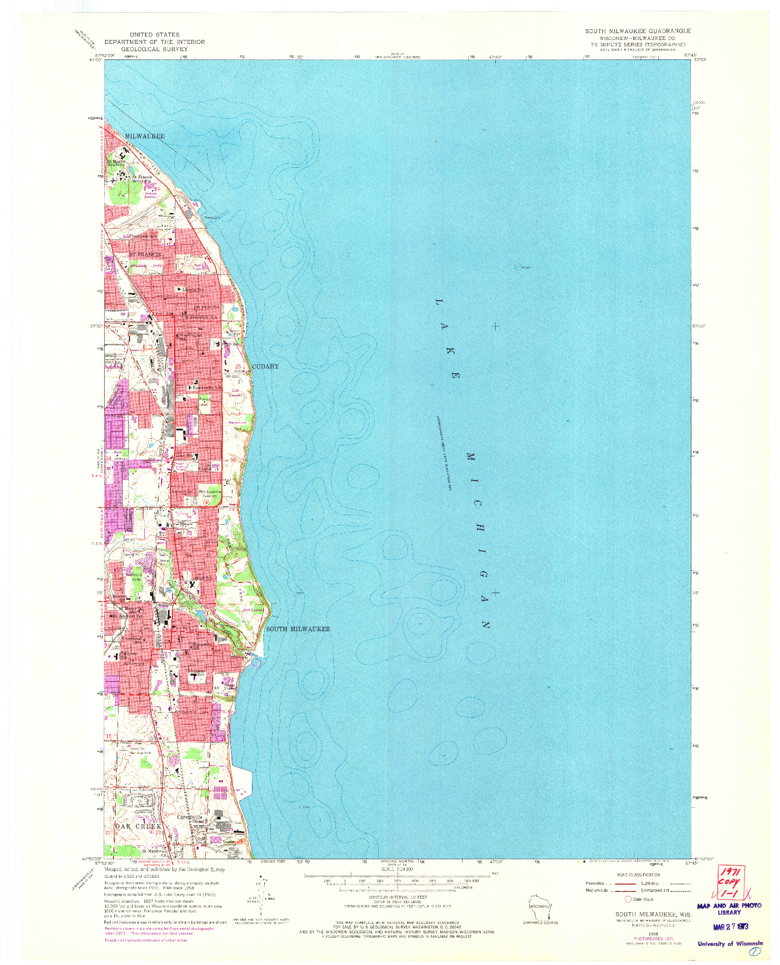 USGS 1:24000-SCALE QUADRANGLE FOR SOUTH MILWAUKEE, WI 1958