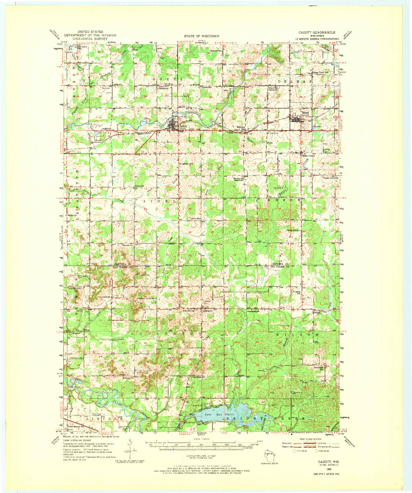 USGS 1:62500-SCALE QUADRANGLE FOR CADOTT, WI 1952