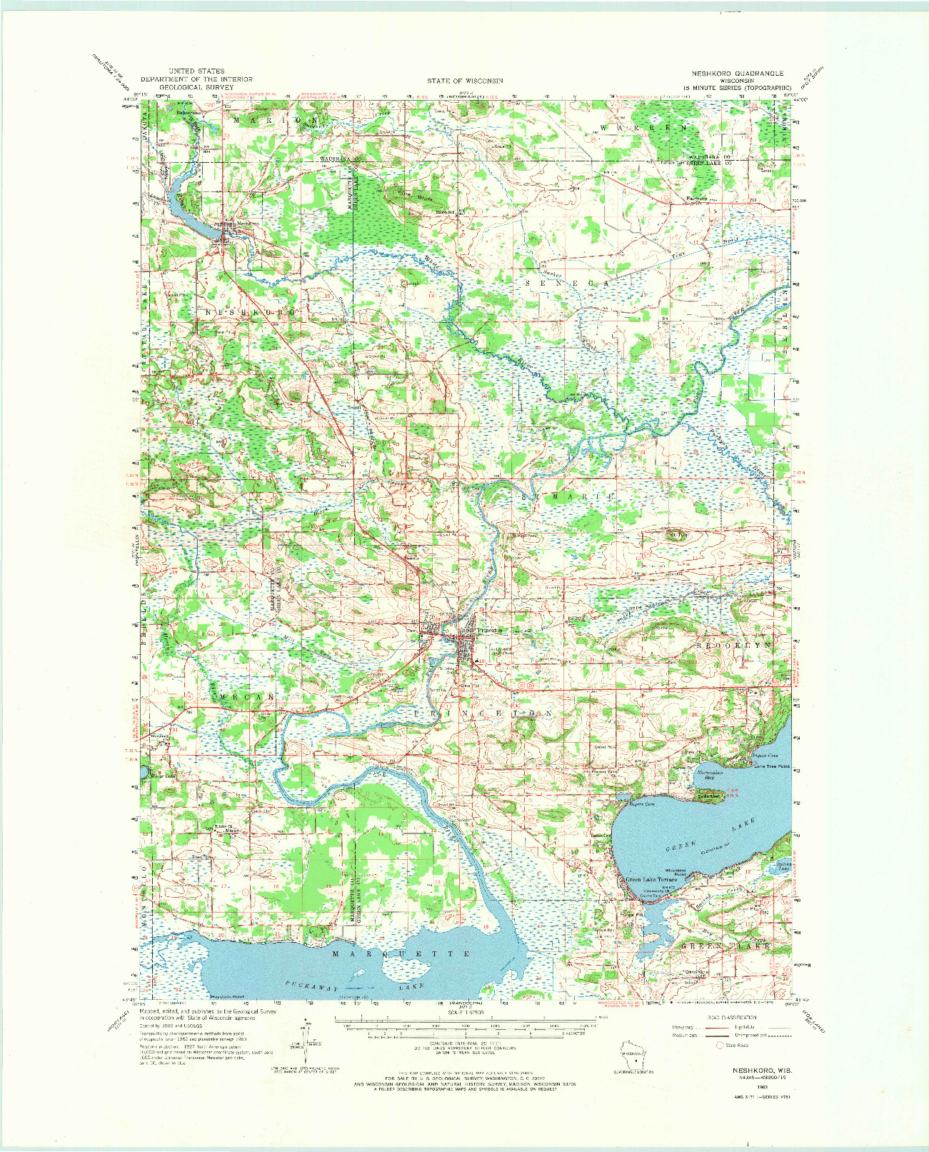 USGS 1:62500-SCALE QUADRANGLE FOR NESHKORO, WI 1963