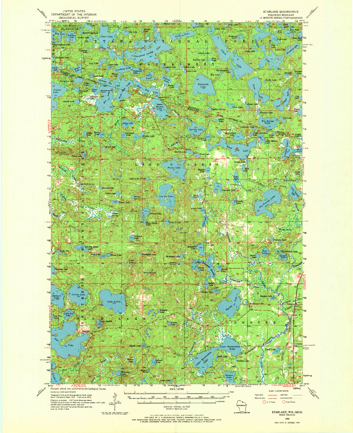 USGS 1:62500-SCALE QUADRANGLE FOR STARLAKE, WI 1955