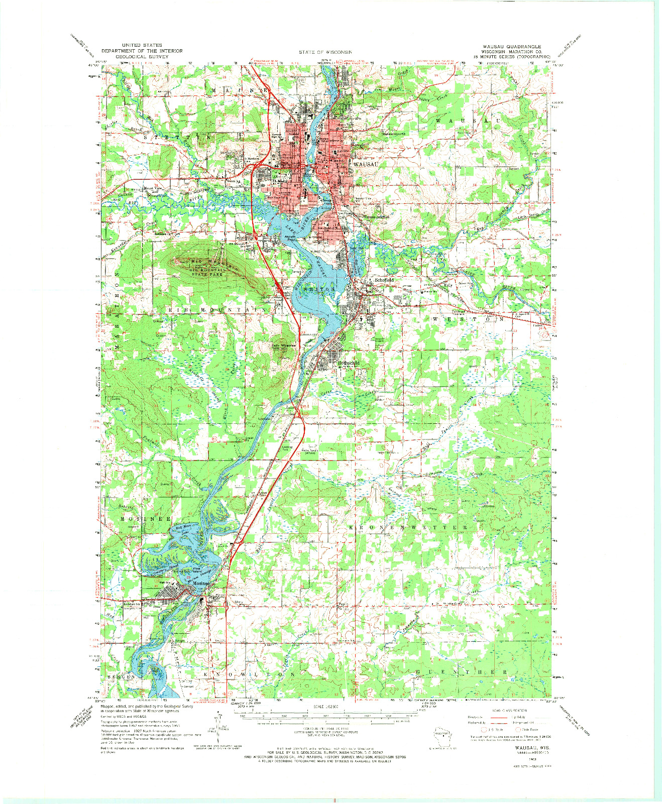 USGS 1:62500-SCALE QUADRANGLE FOR WAUSAU, WI 1963