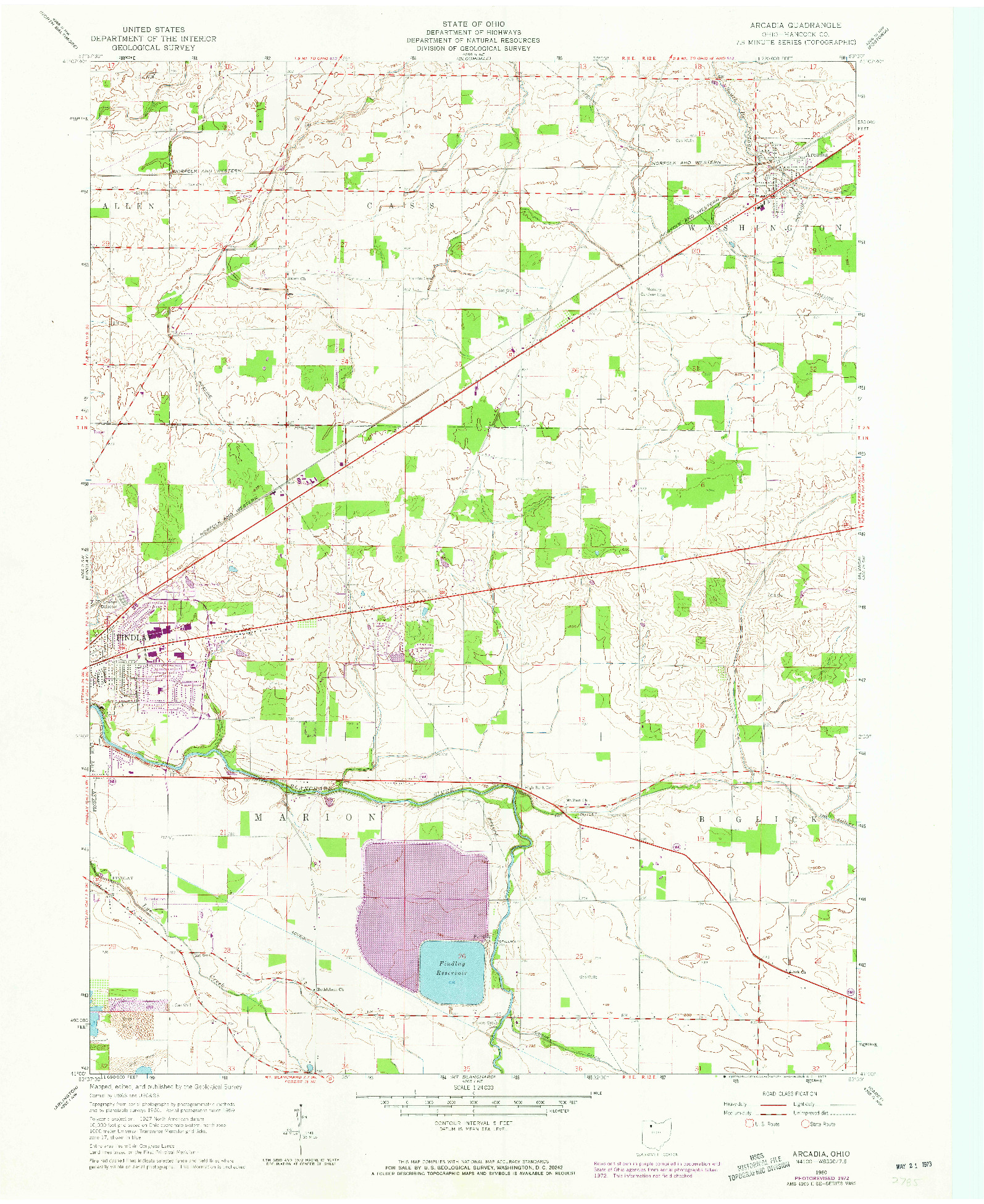 USGS 1:24000-SCALE QUADRANGLE FOR ARCADIA, OH 1960