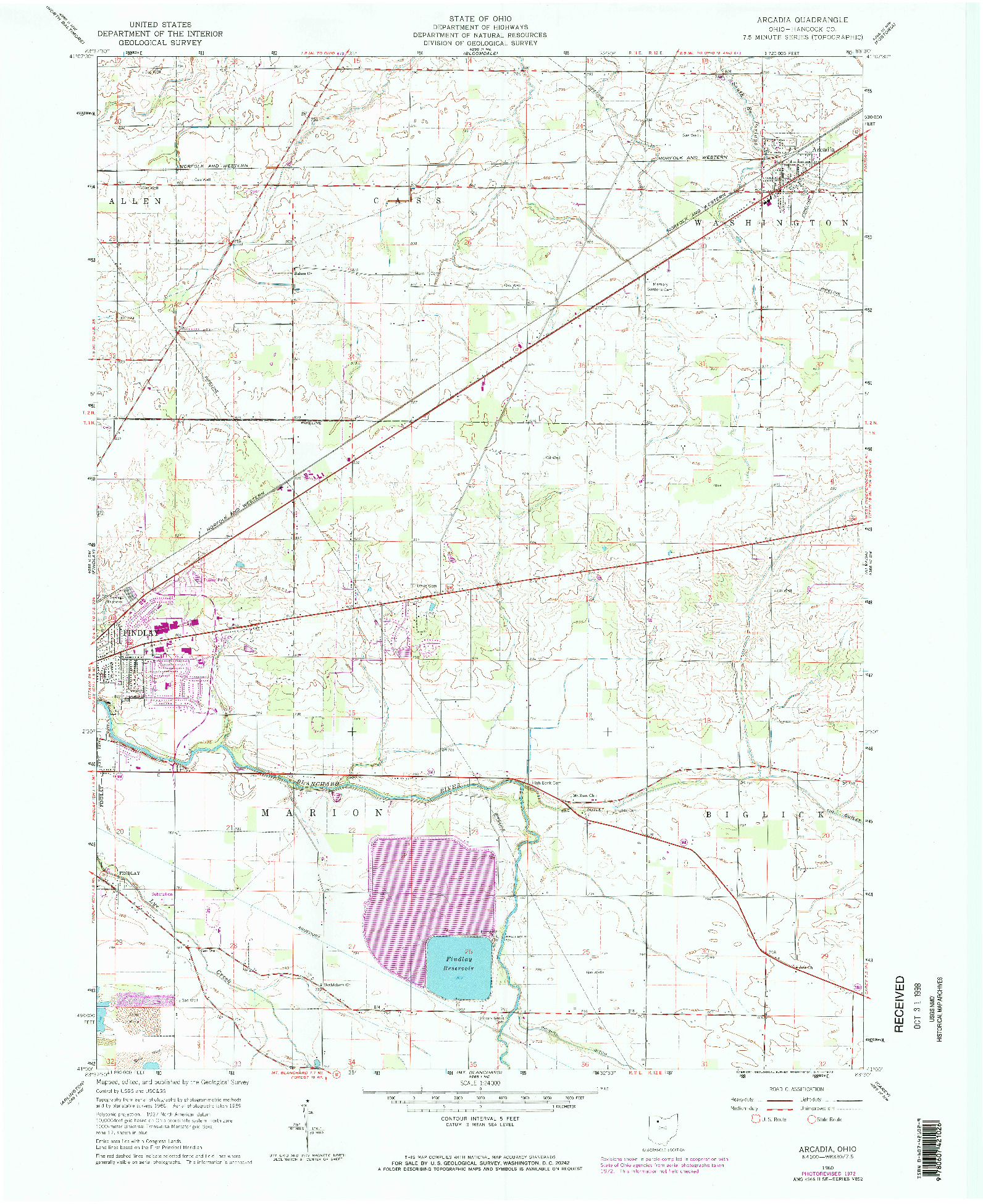 USGS 1:24000-SCALE QUADRANGLE FOR ARCADIA, OH 1960