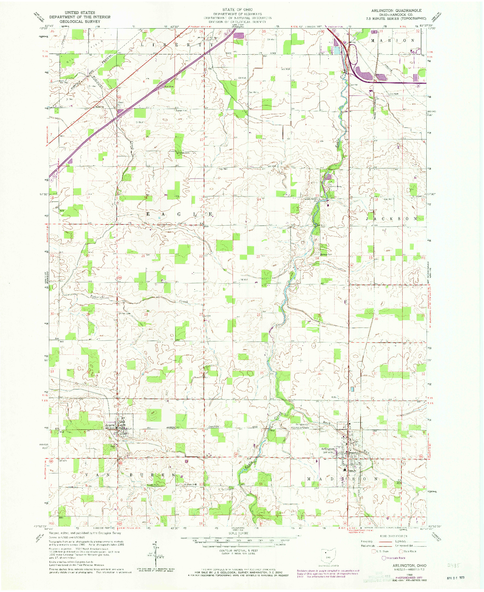 USGS 1:24000-SCALE QUADRANGLE FOR ARLINGTON, OH 1960