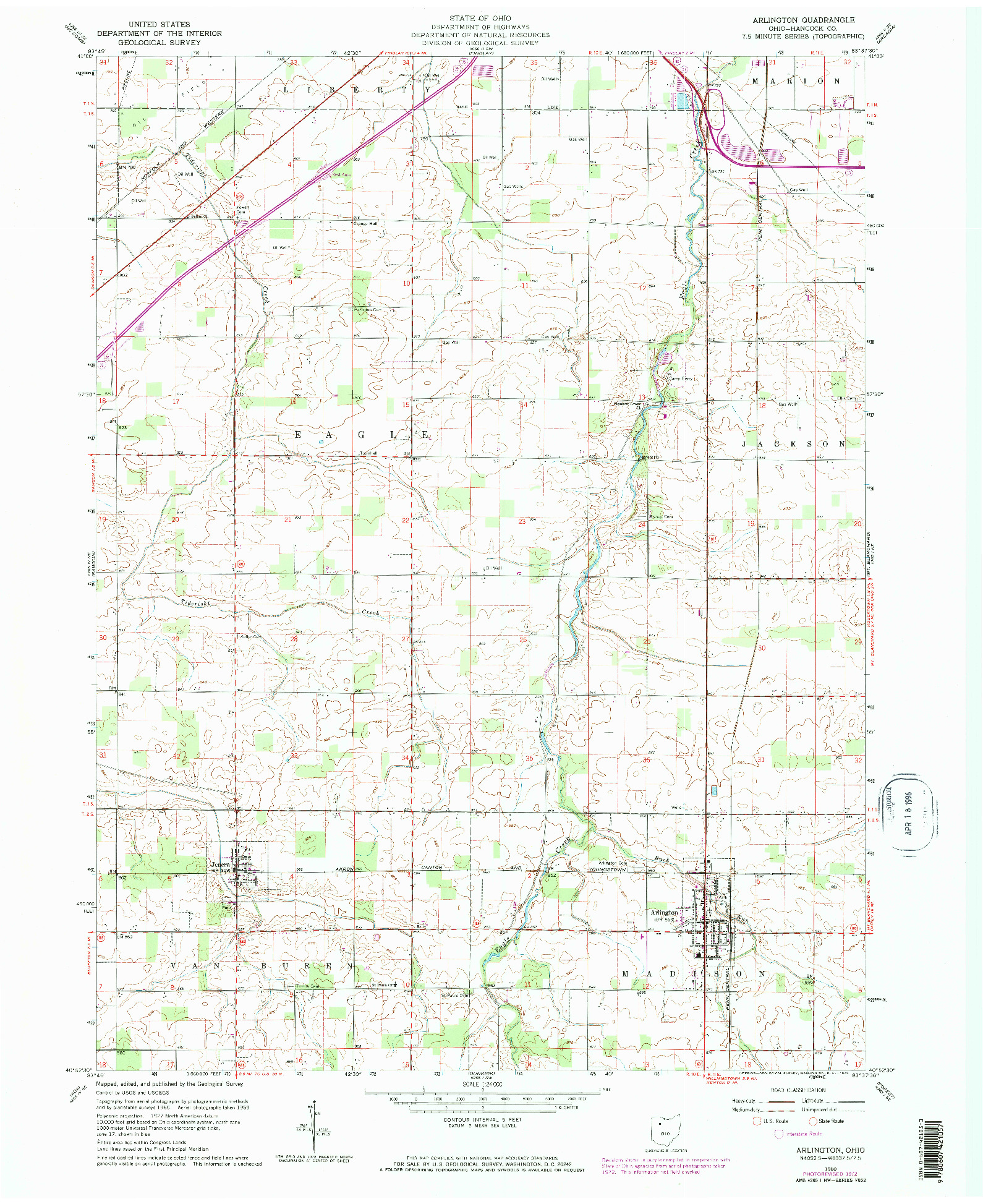 USGS 1:24000-SCALE QUADRANGLE FOR ARLINGTON, OH 1960