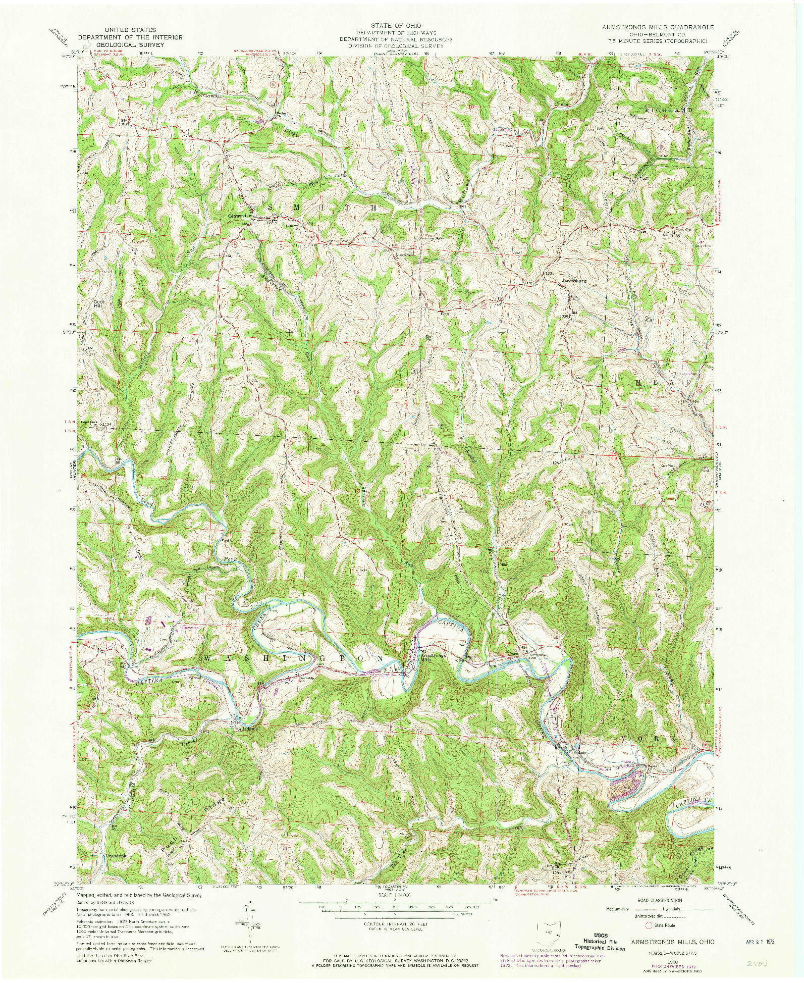 USGS 1:24000-SCALE QUADRANGLE FOR ARMSTRONGS MILLS, OH 1960