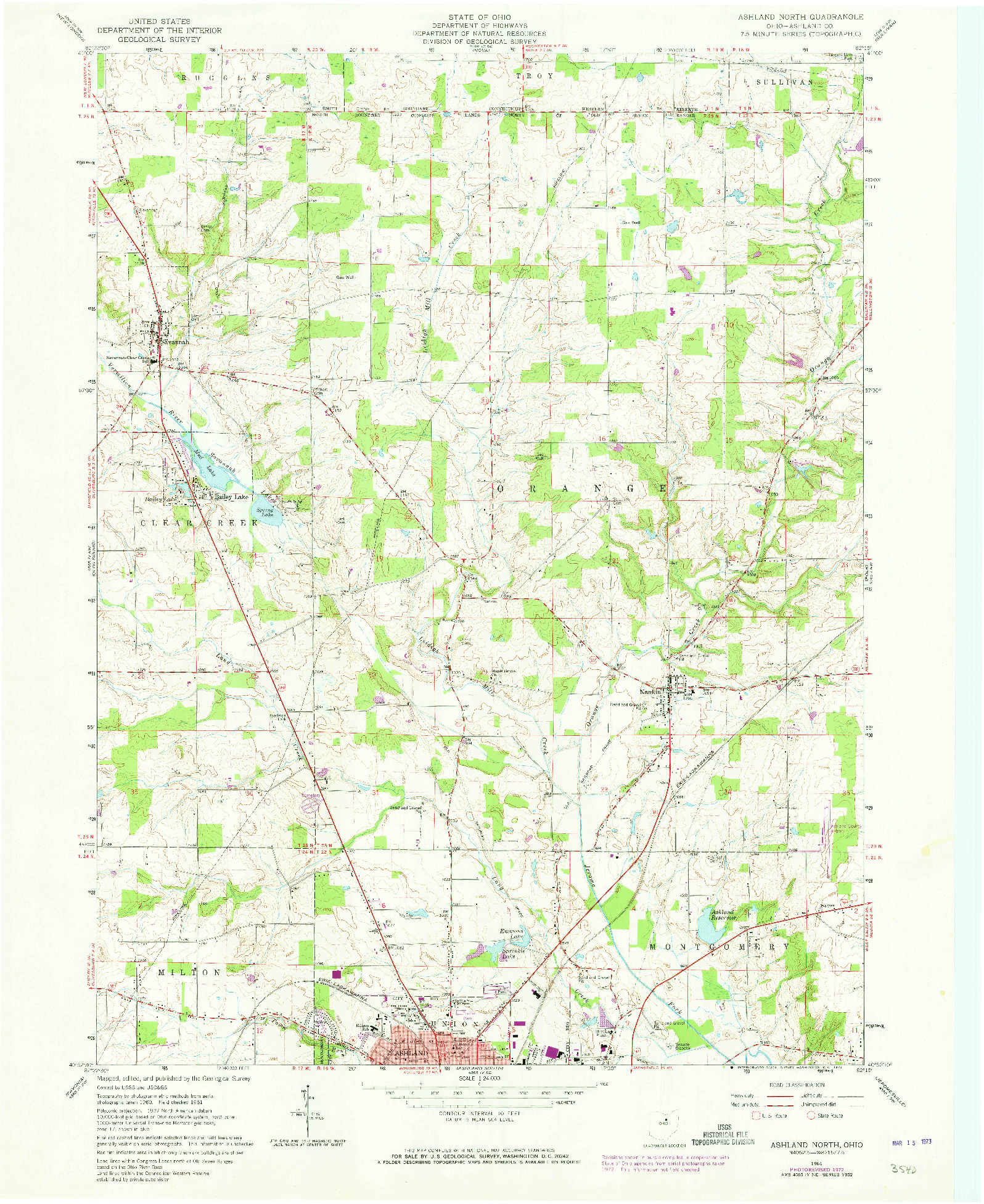 USGS 1:24000-SCALE QUADRANGLE FOR ASHLAND NORTH, OH 1961