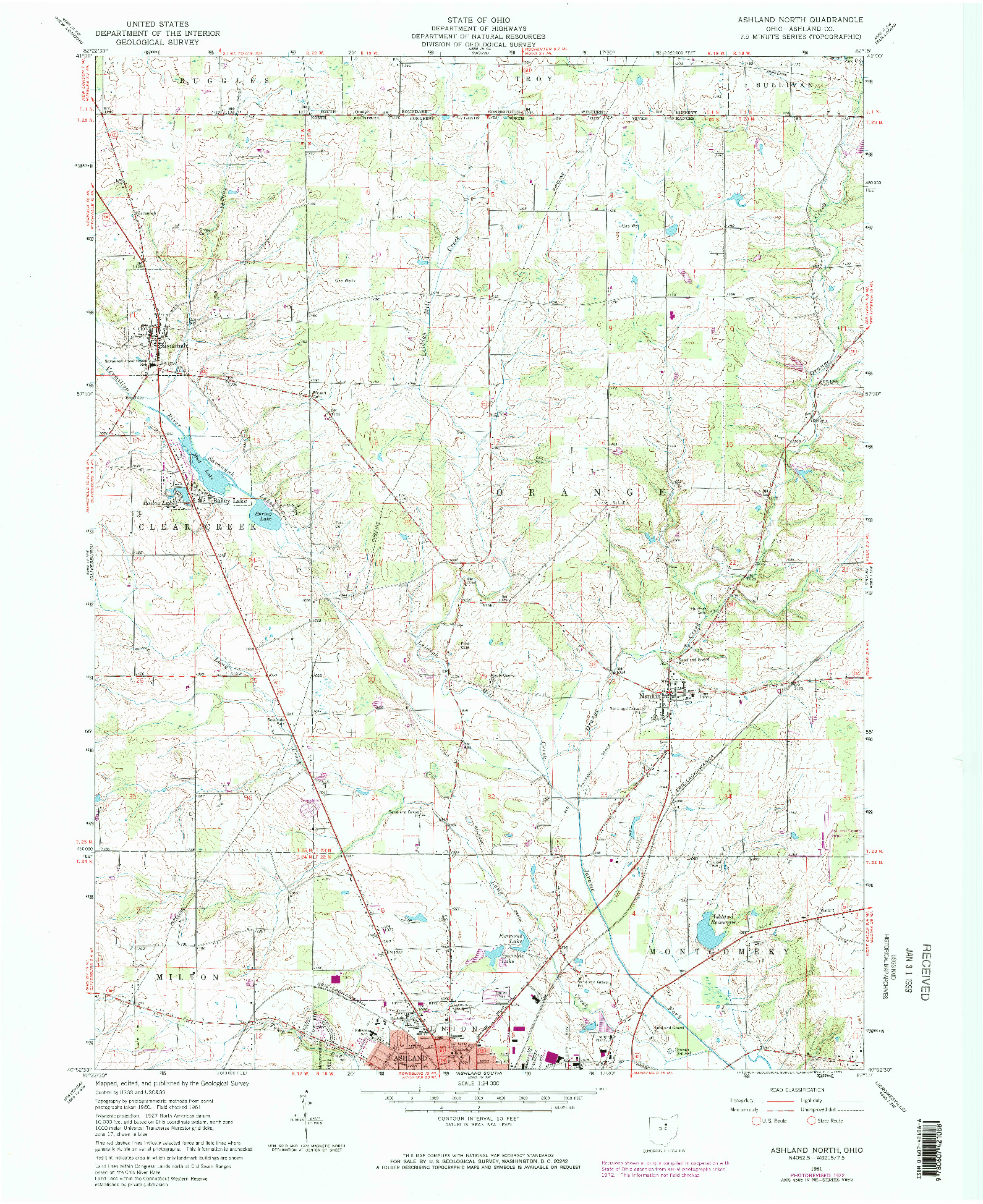 USGS 1:24000-SCALE QUADRANGLE FOR ASHLAND NORTH, OH 1961