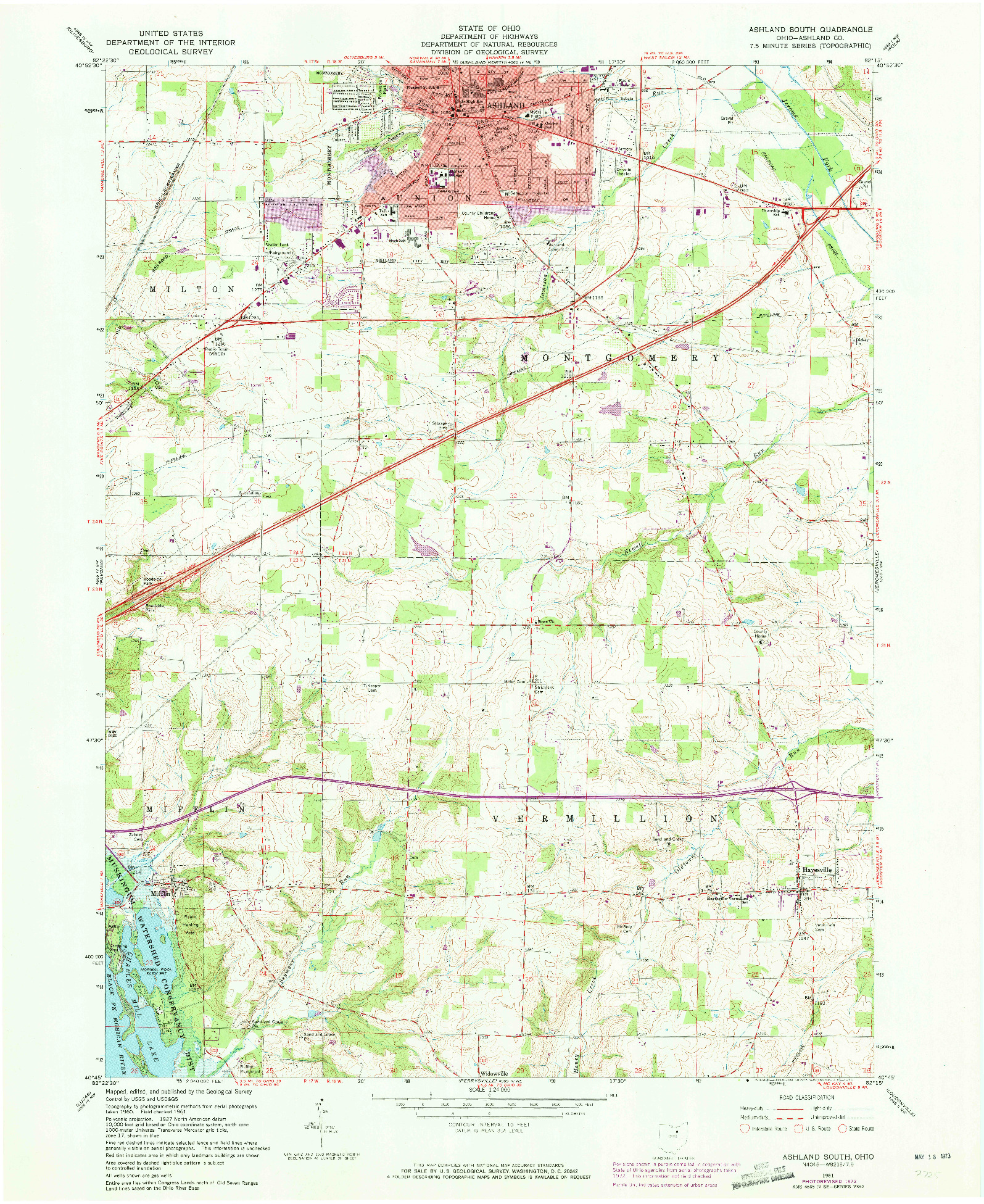 USGS 1:24000-SCALE QUADRANGLE FOR ASHLAND SOUTH, OH 1961
