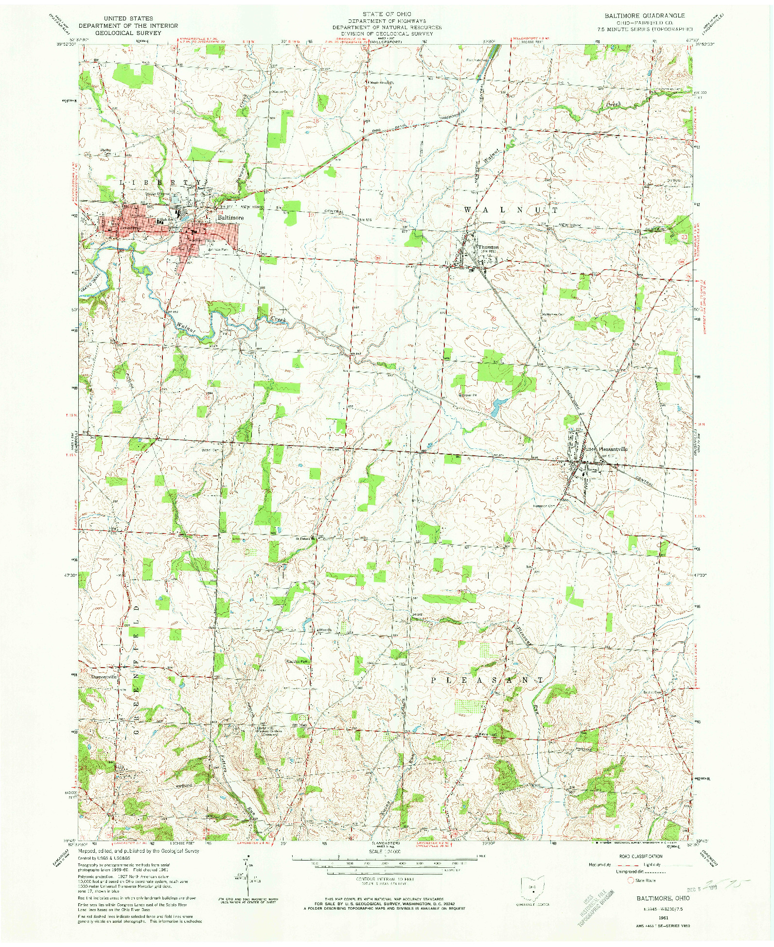 USGS 1:24000-SCALE QUADRANGLE FOR BALTIMORE, OH 1961