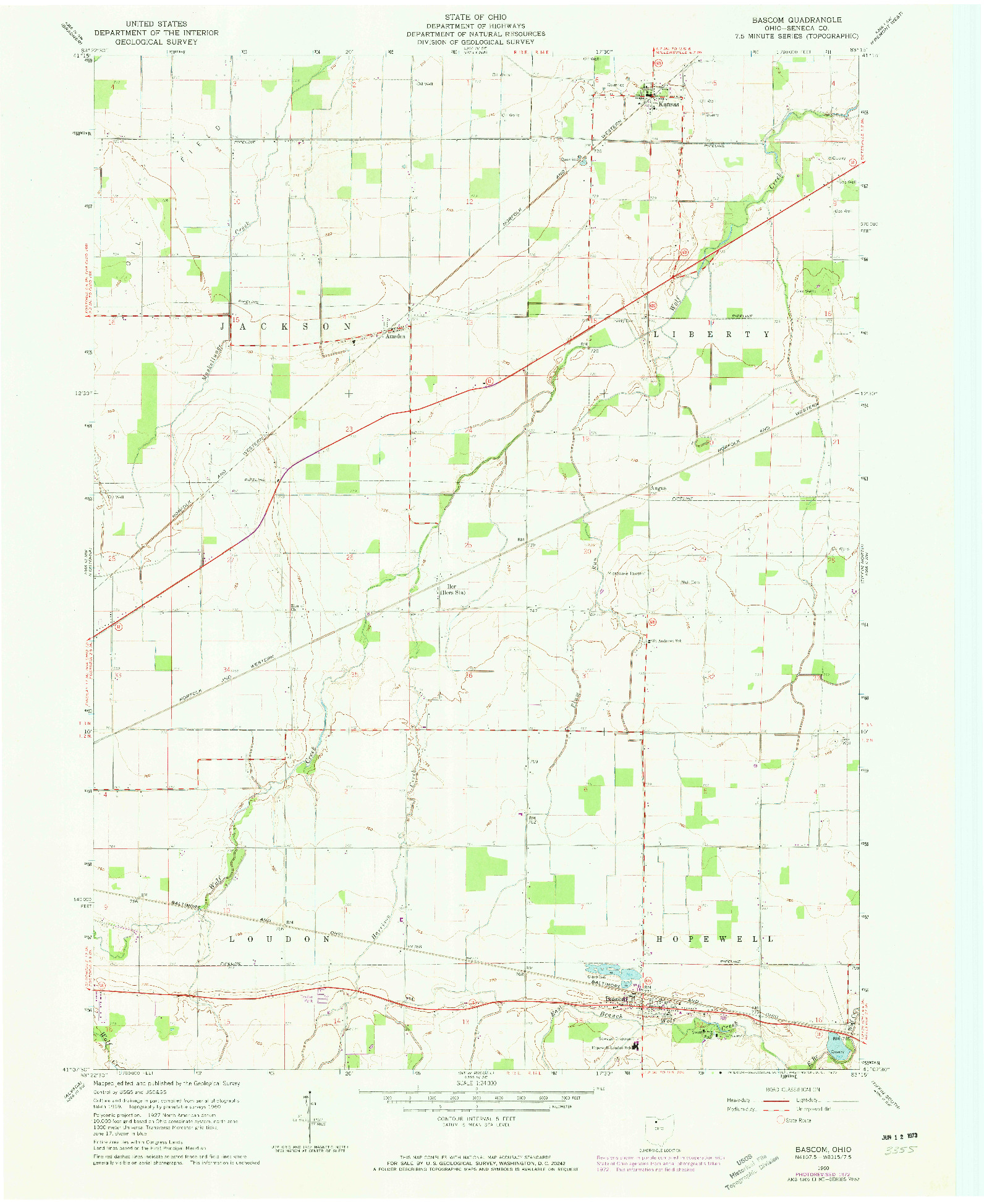 USGS 1:24000-SCALE QUADRANGLE FOR BASCOM, OH 1960