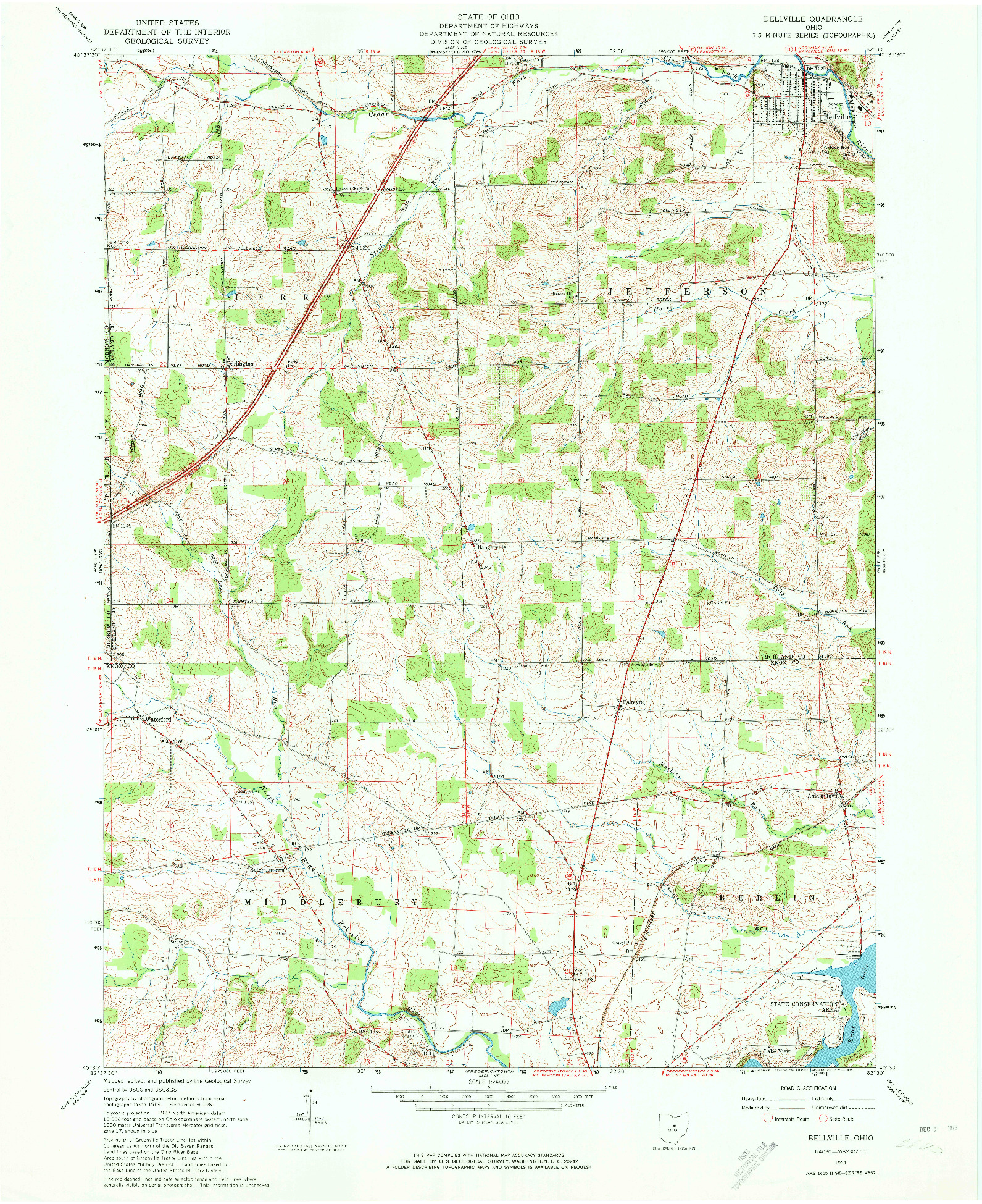 USGS 1:24000-SCALE QUADRANGLE FOR BELLVILLE, OH 1961