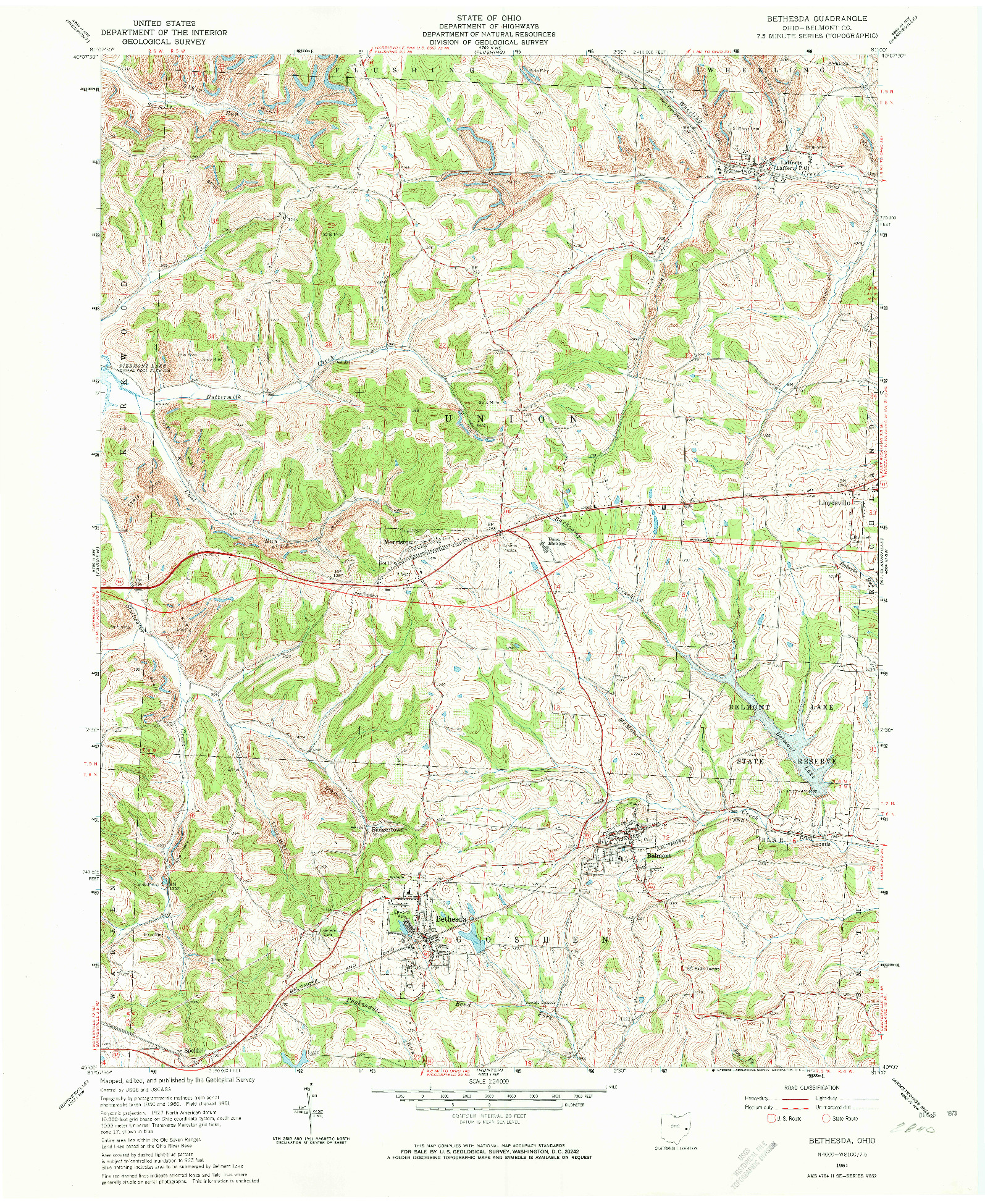 USGS 1:24000-SCALE QUADRANGLE FOR BETHESDA, OH 1961