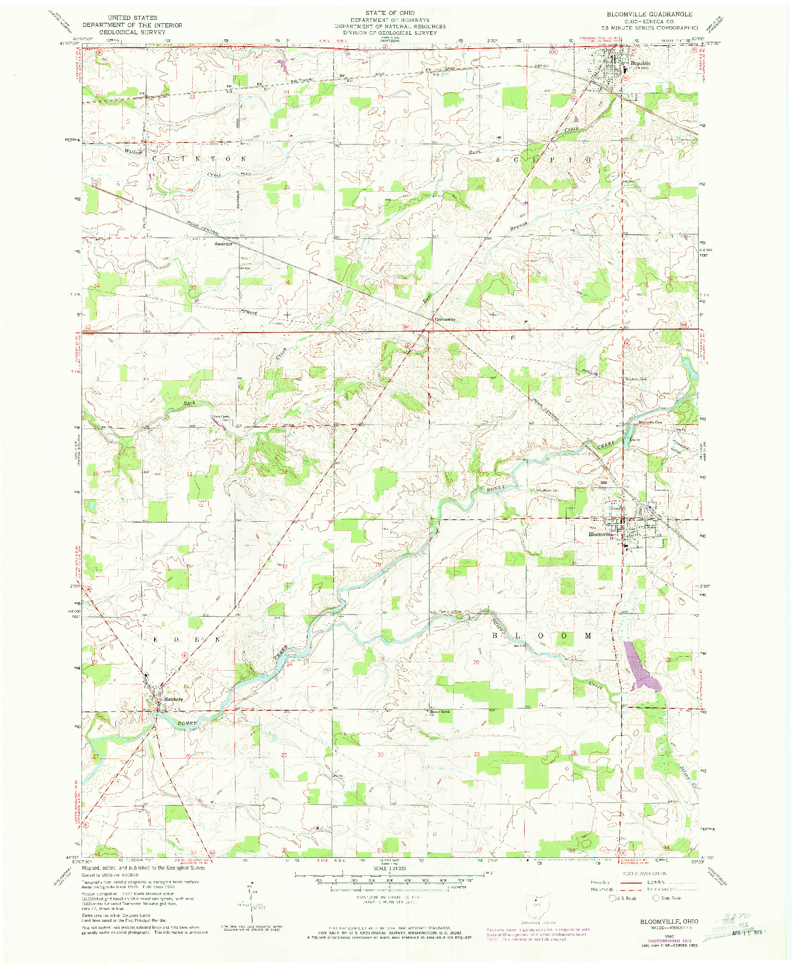 USGS 1:24000-SCALE QUADRANGLE FOR BLOOMVILLE, OH 1960