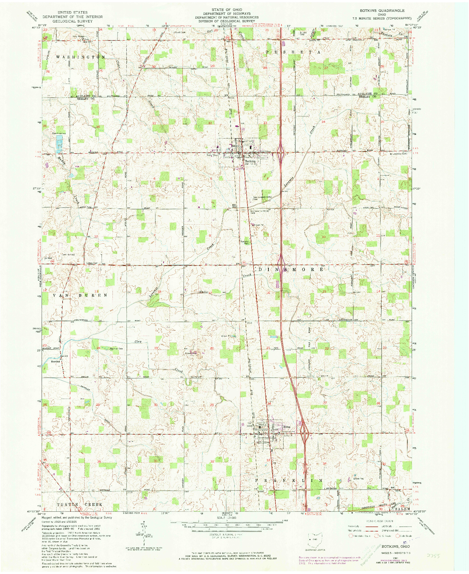 USGS 1:24000-SCALE QUADRANGLE FOR BOTKINS, OH 1961