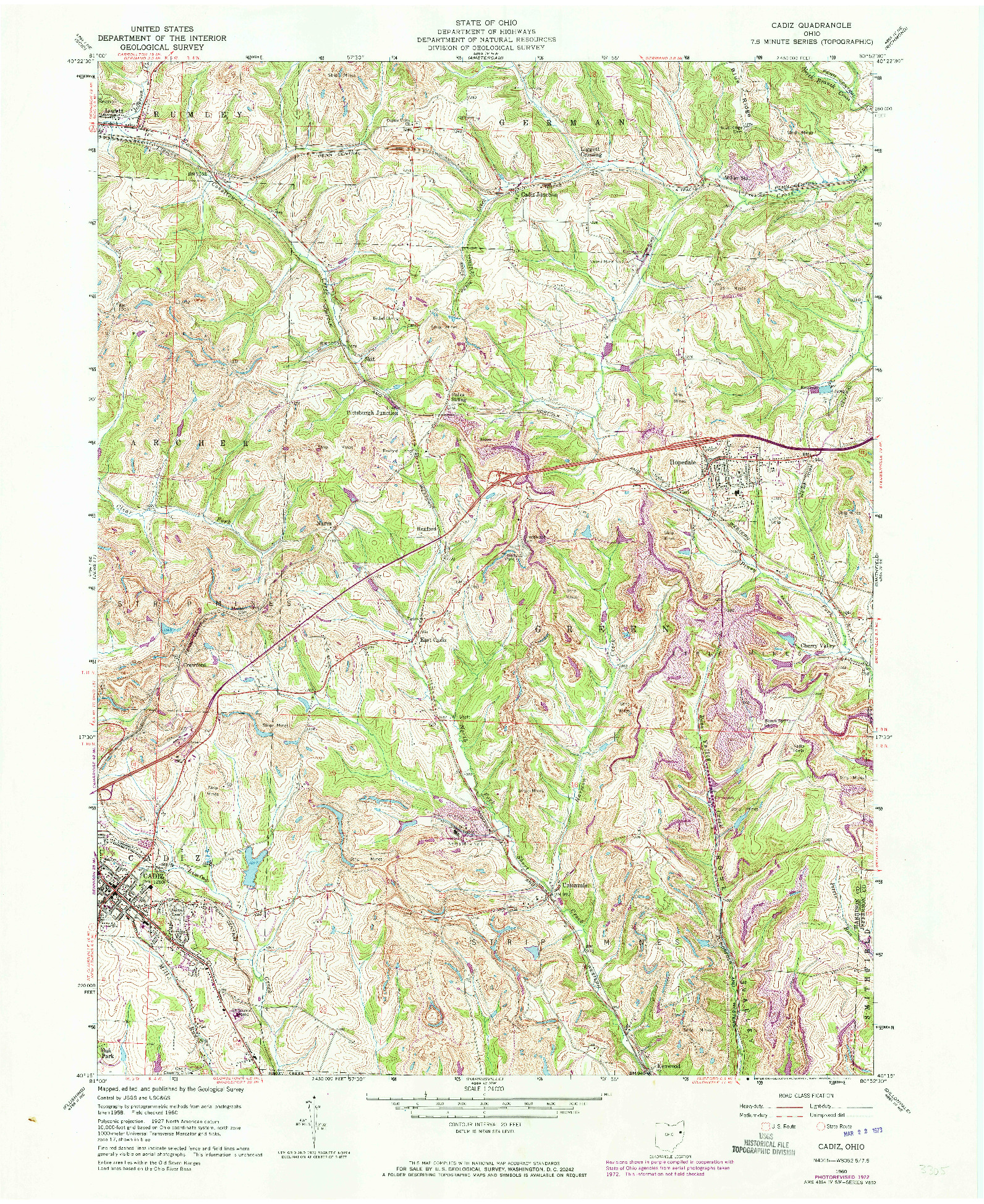 USGS 1:24000-SCALE QUADRANGLE FOR CADIZ, OH 1960