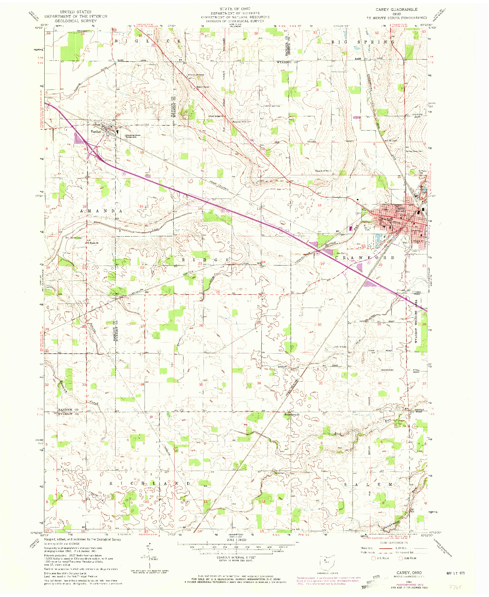 USGS 1:24000-SCALE QUADRANGLE FOR CAREY, OH 1961