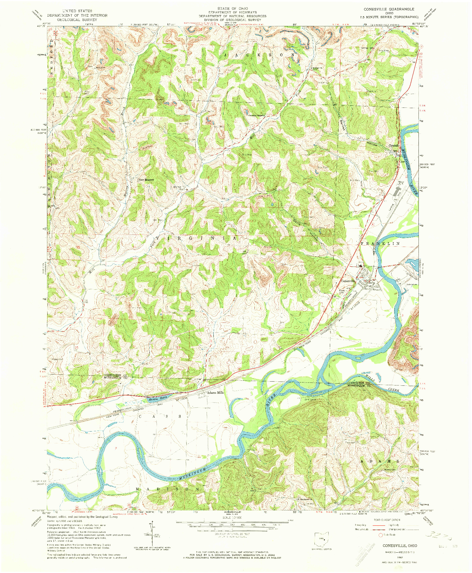 USGS 1:24000-SCALE QUADRANGLE FOR CONESVILLE, OH 1962