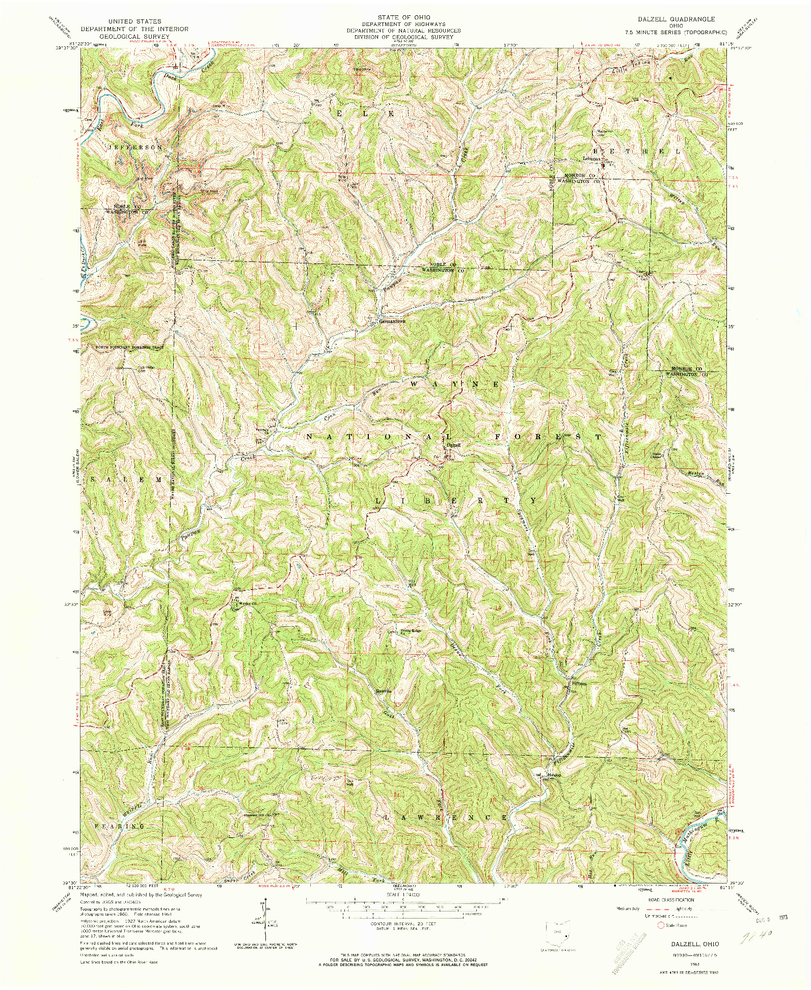 USGS 1:24000-SCALE QUADRANGLE FOR DALZELL, OH 1961