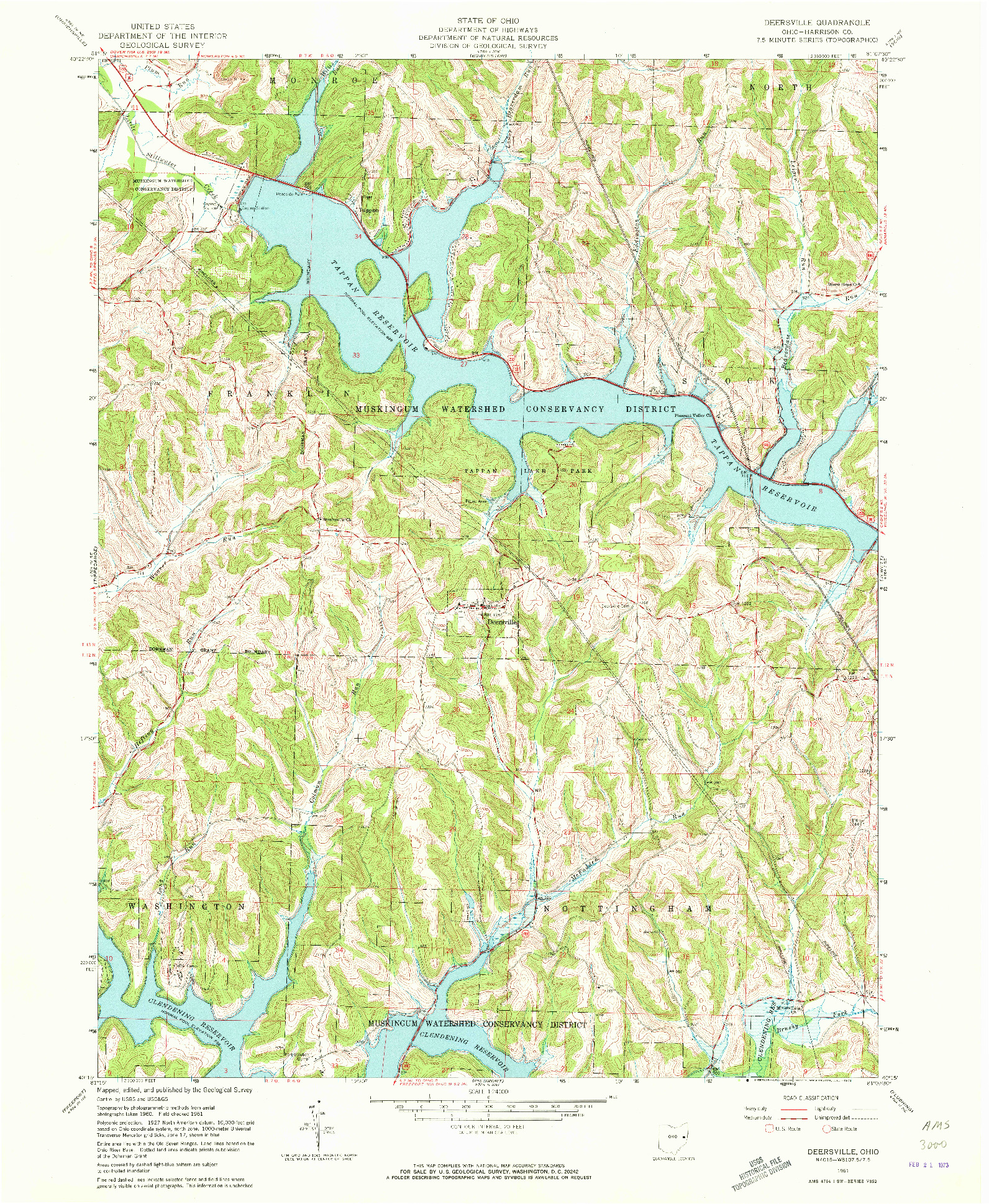 USGS 1:24000-SCALE QUADRANGLE FOR DEERSVILLE, OH 1961