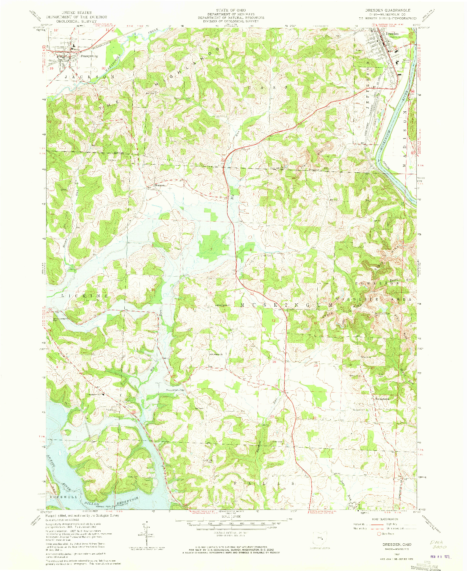 USGS 1:24000-SCALE QUADRANGLE FOR DRESDEN, OH 1962