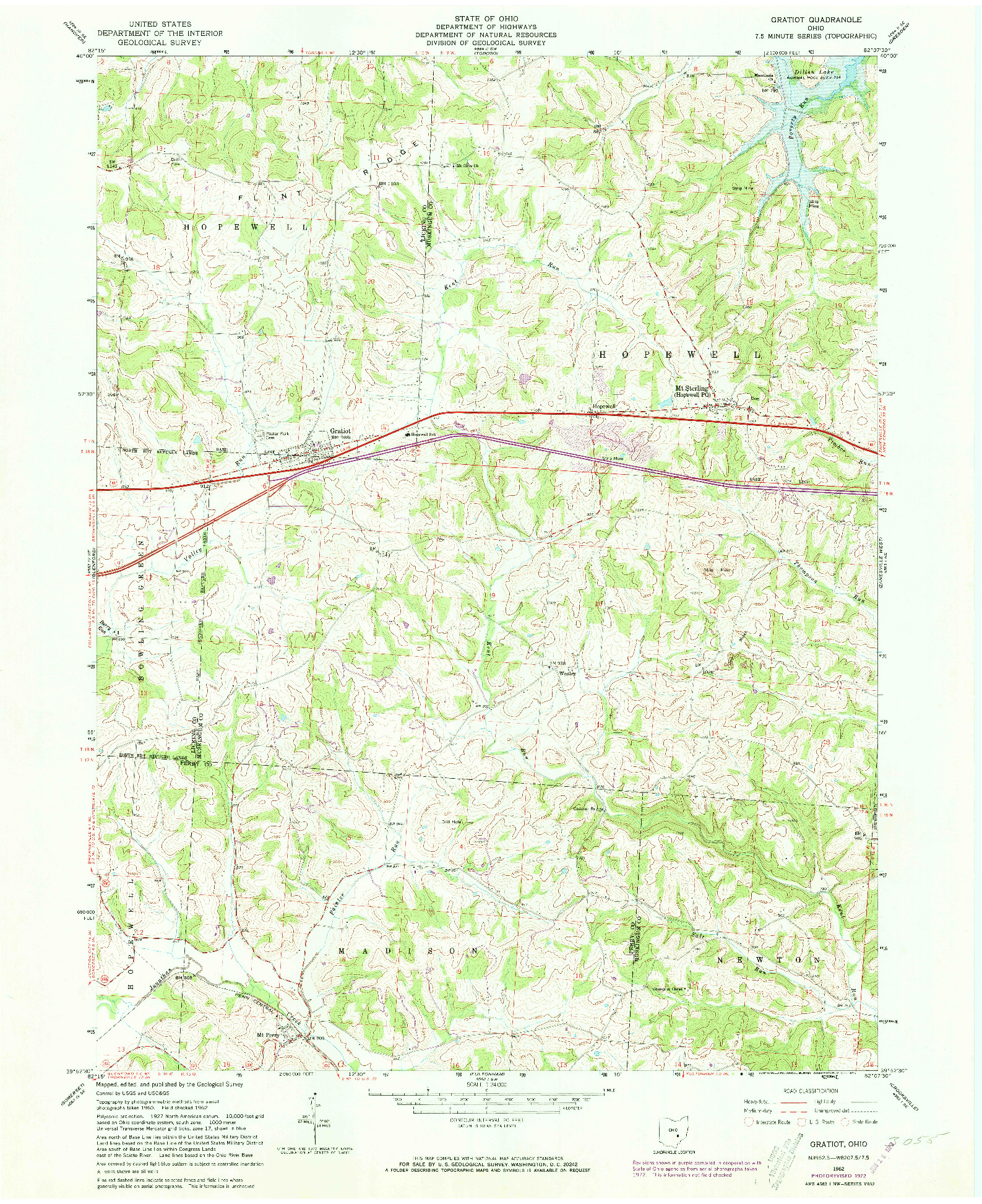 USGS 1:24000-SCALE QUADRANGLE FOR GRATIOT, OH 1962