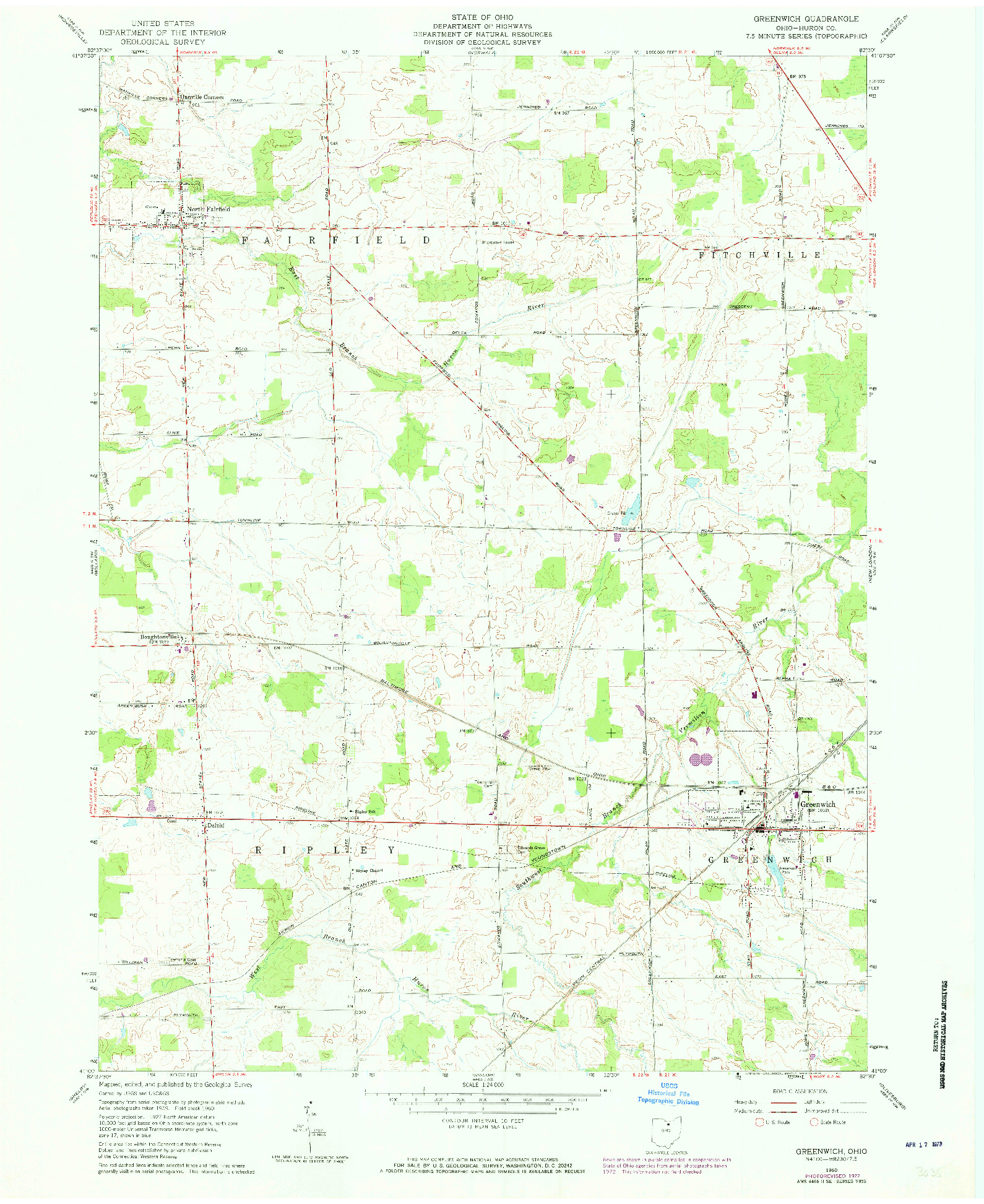 USGS 1:24000-SCALE QUADRANGLE FOR GREENWICH, OH 1960