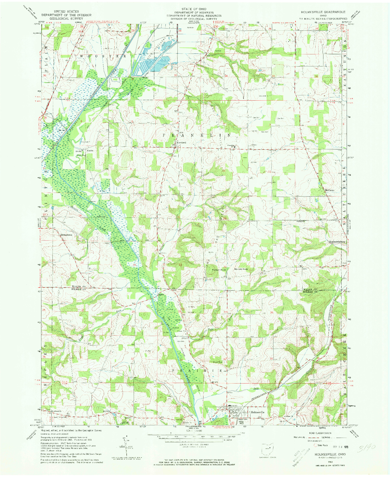 USGS 1:24000-SCALE QUADRANGLE FOR HOLMESVILLE, OH 1961