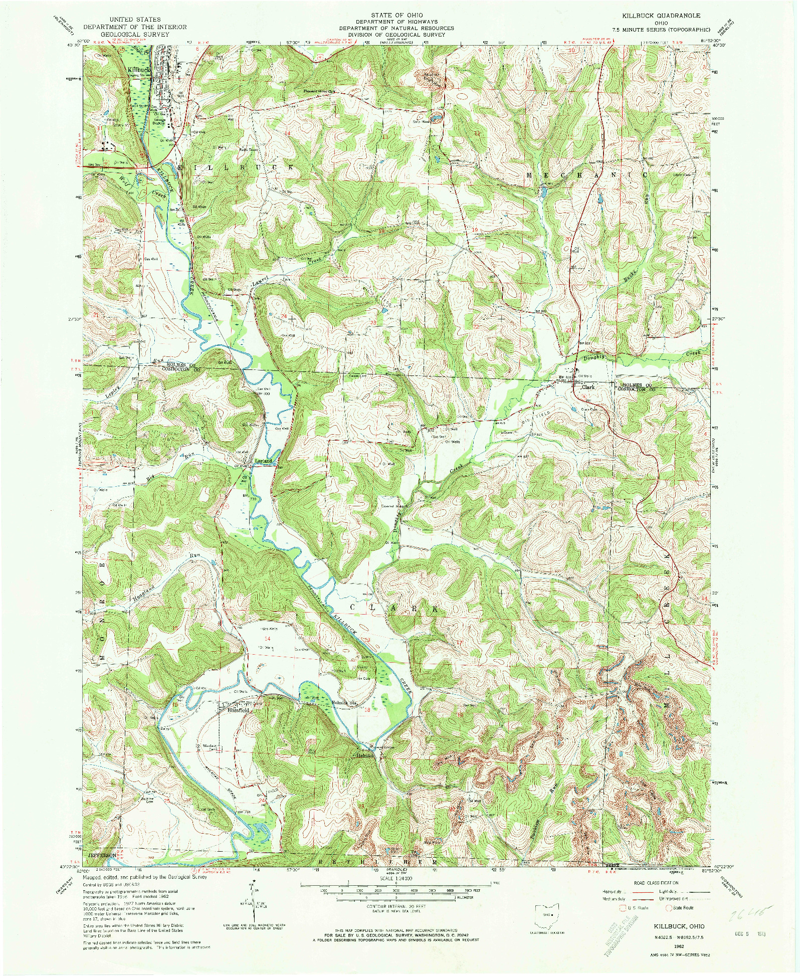 USGS 1:24000-SCALE QUADRANGLE FOR KILLBUCK, OH 1962