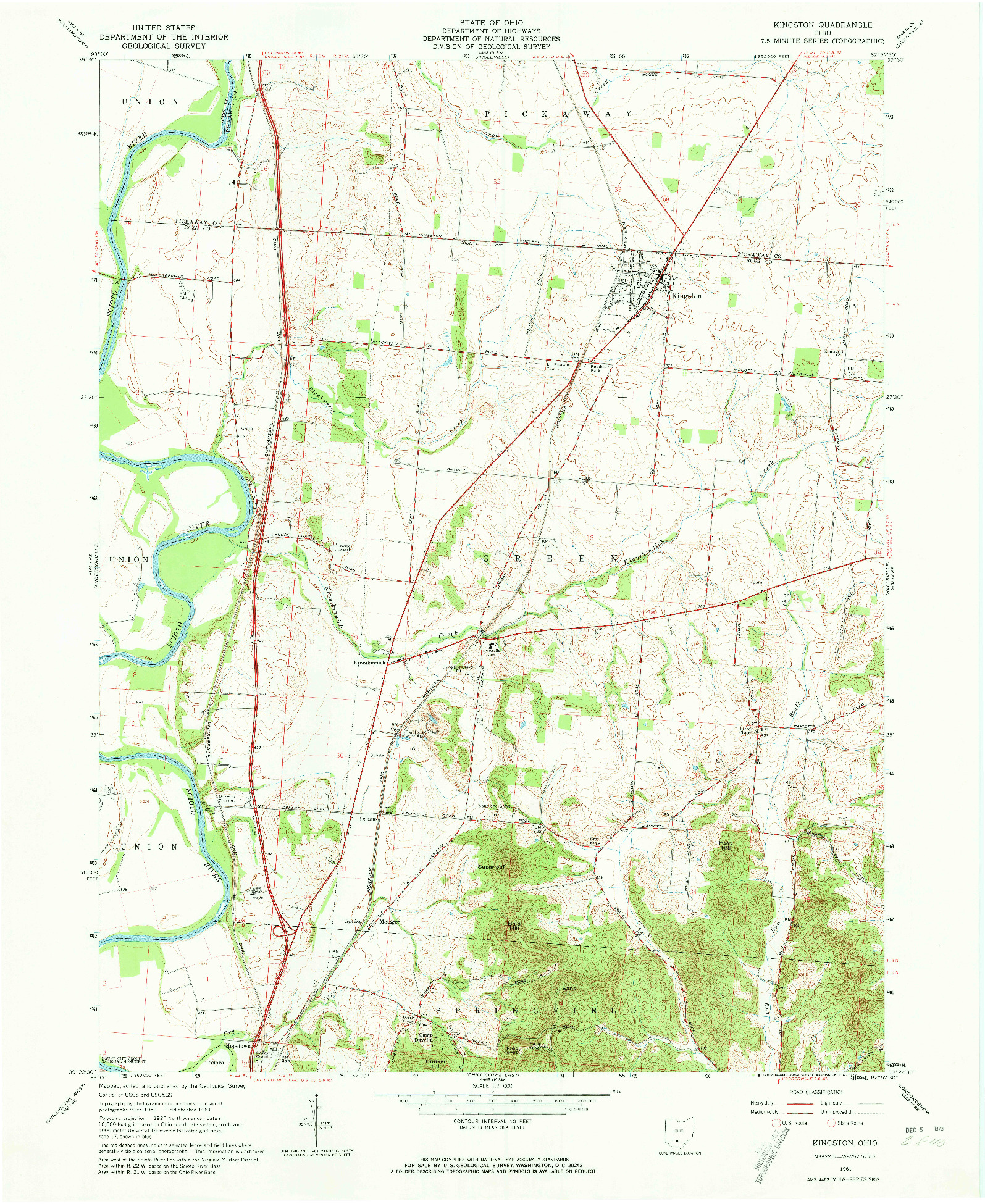 USGS 1:24000-SCALE QUADRANGLE FOR KINGSTON, OH 1961