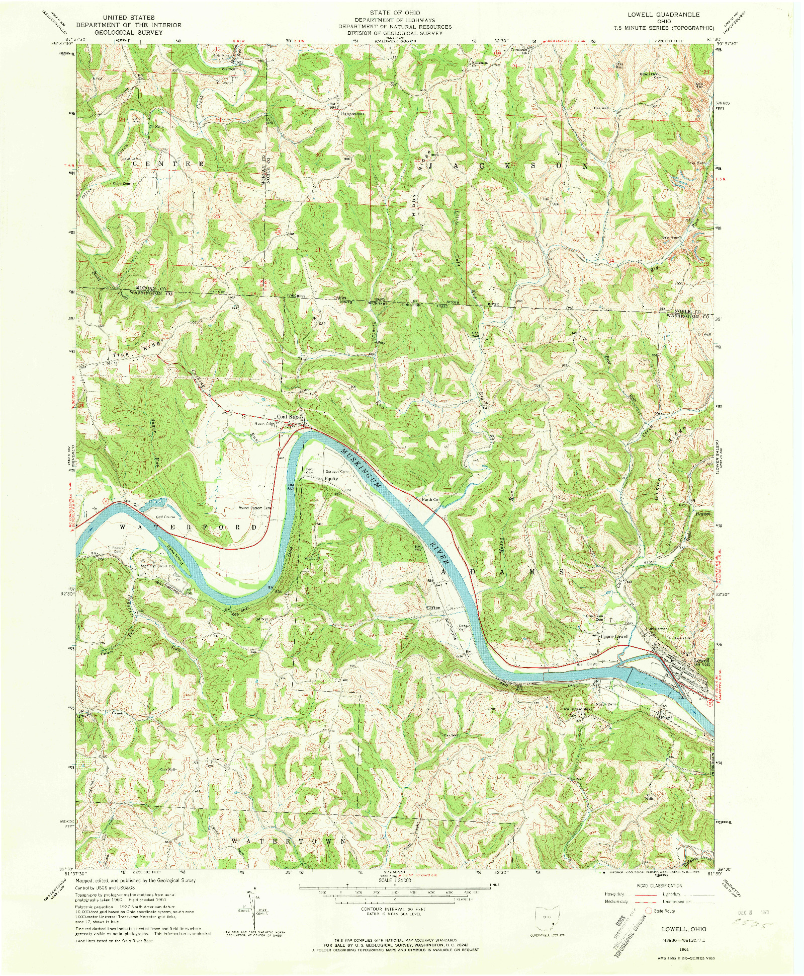 USGS 1:24000-SCALE QUADRANGLE FOR LOWELL, OH 1961