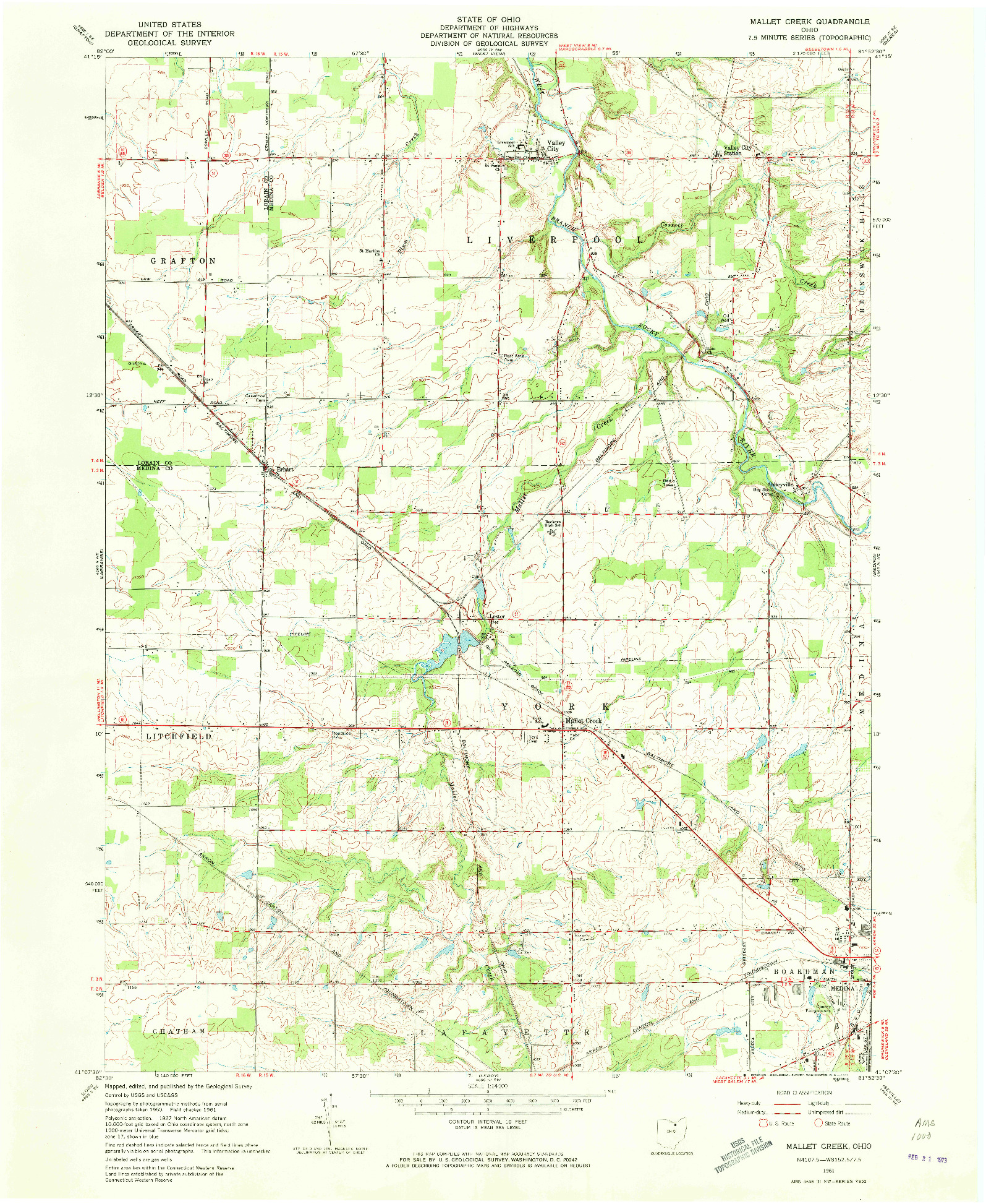 USGS 1:24000-SCALE QUADRANGLE FOR MALLET CREEK, OH 1961