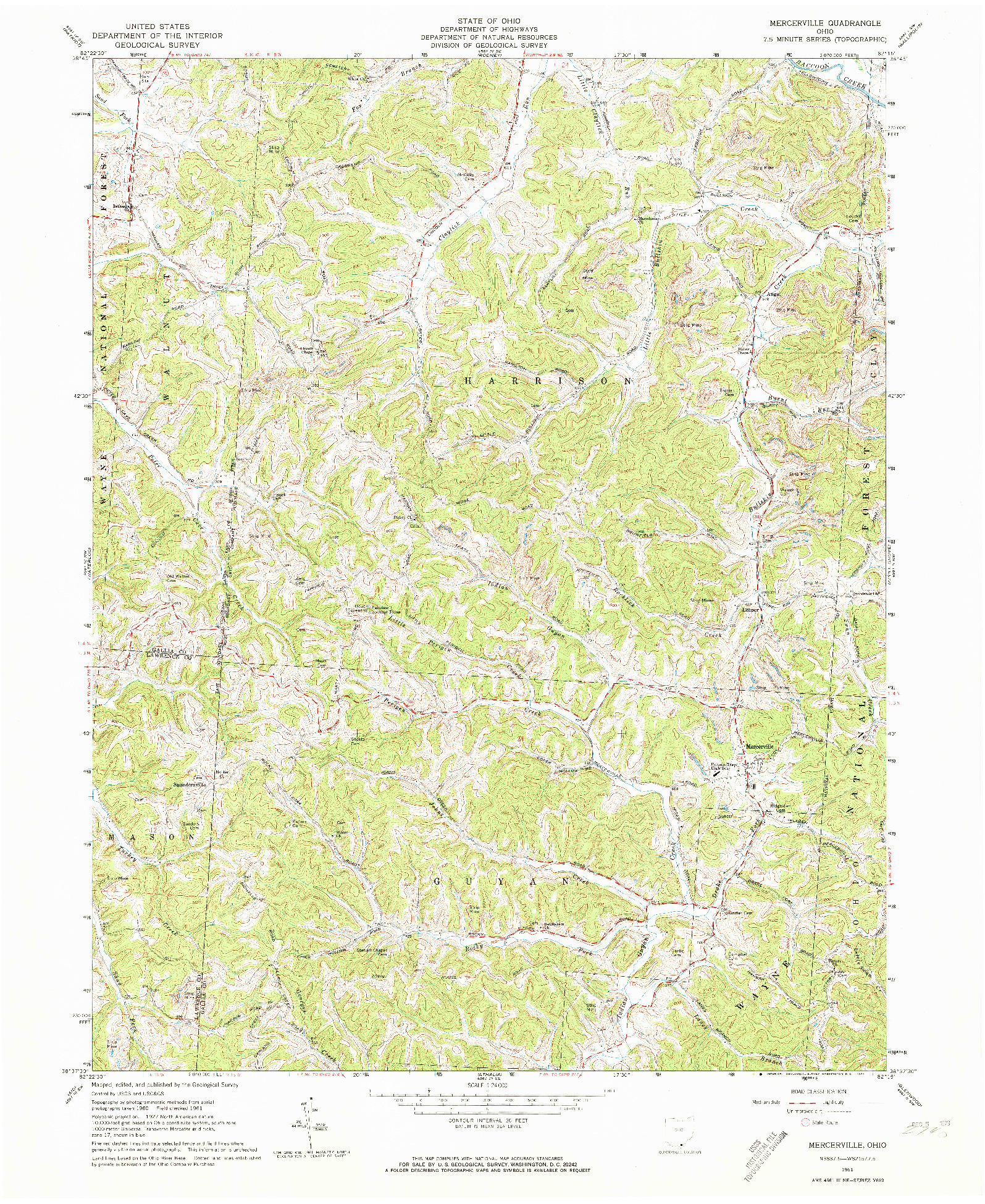 USGS 1:24000-SCALE QUADRANGLE FOR MERCERVILLE, OH 1961