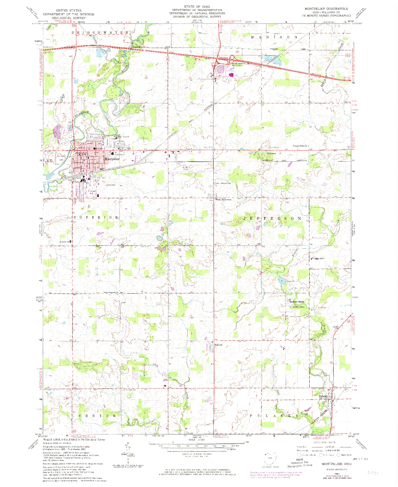 USGS 1:24000-SCALE QUADRANGLE FOR MONTPELIER, OH 1961