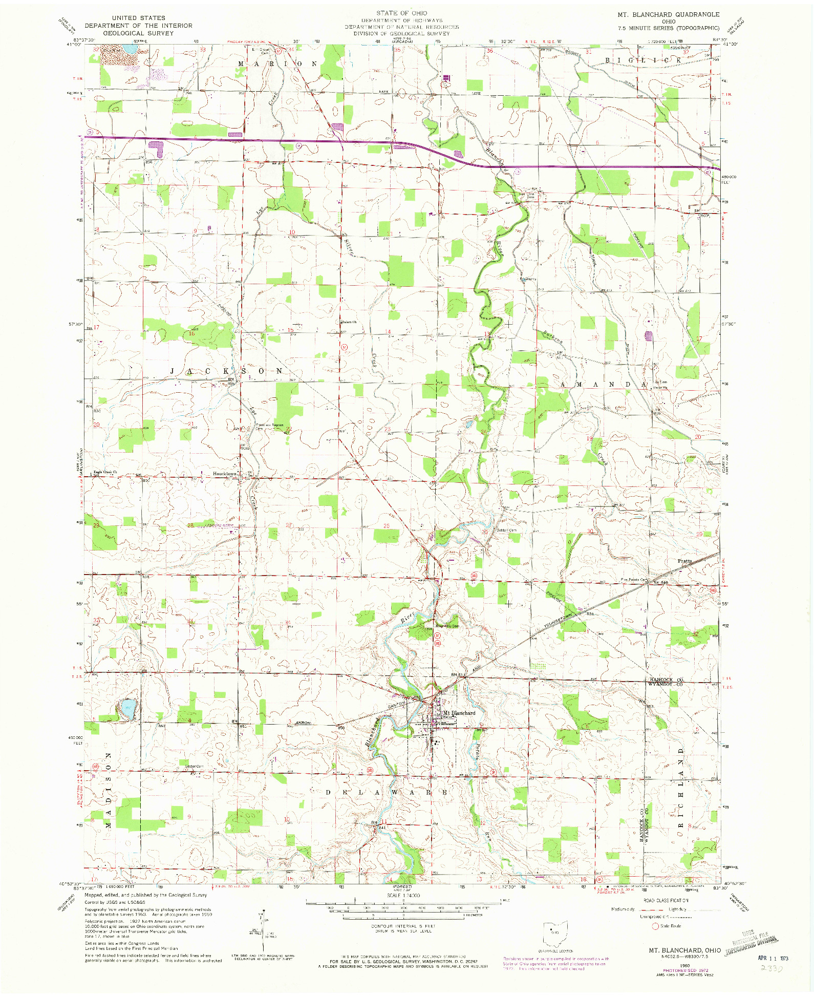 USGS 1:24000-SCALE QUADRANGLE FOR MT BLANCHARD, OH 1960