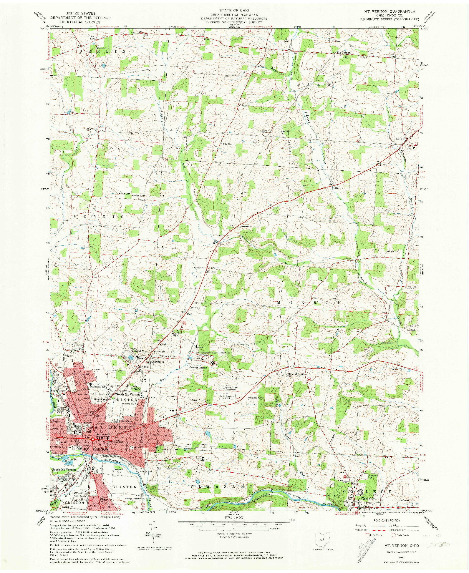 USGS 1:24000-SCALE QUADRANGLE FOR MT VERNON, OH 1961