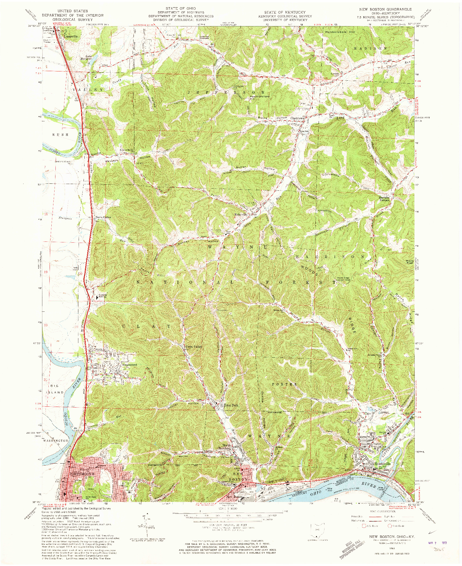 USGS 1:24000-SCALE QUADRANGLE FOR NEW BOSTON, OH 1961