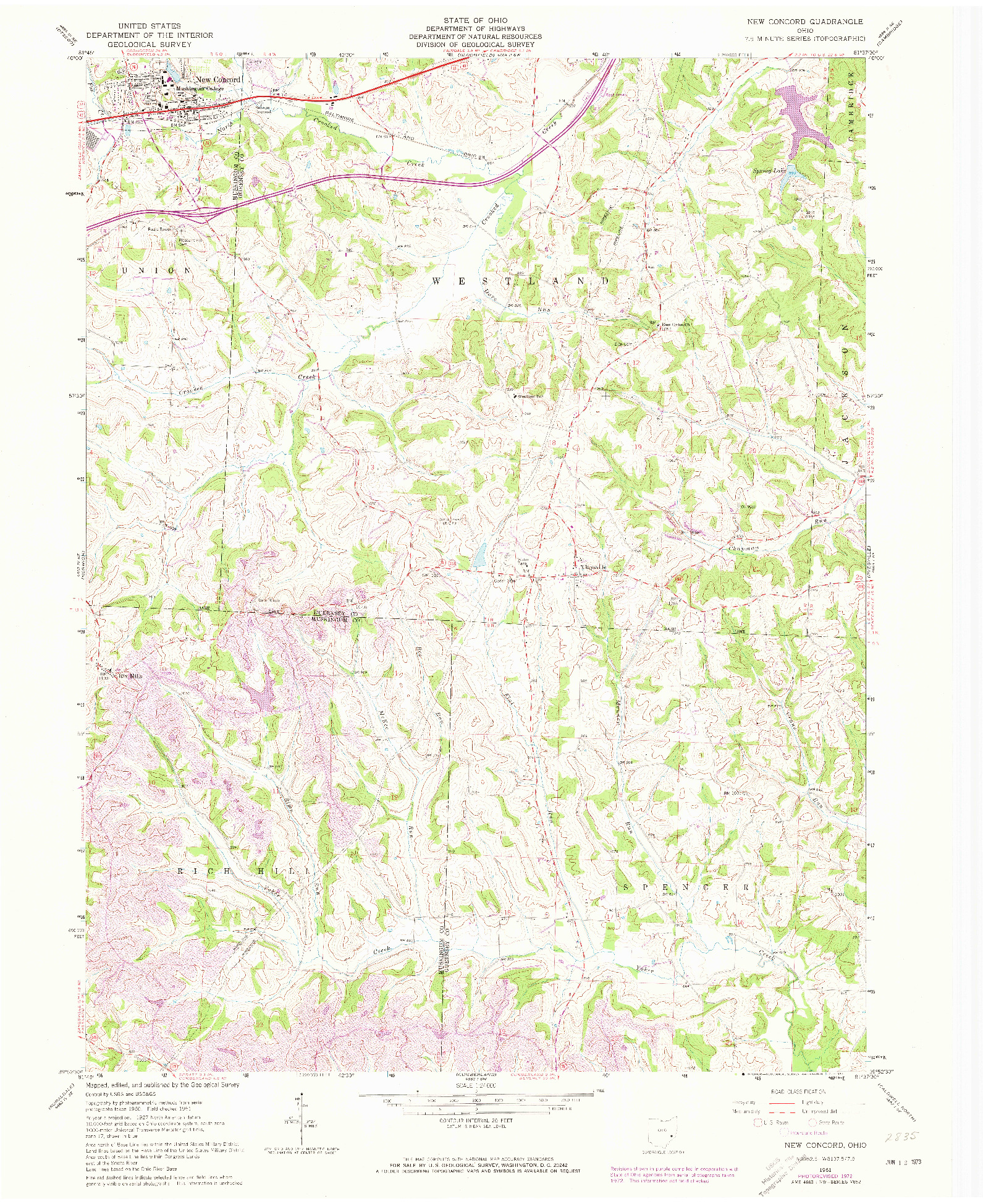 USGS 1:24000-SCALE QUADRANGLE FOR NEW CONCORD, OH 1961