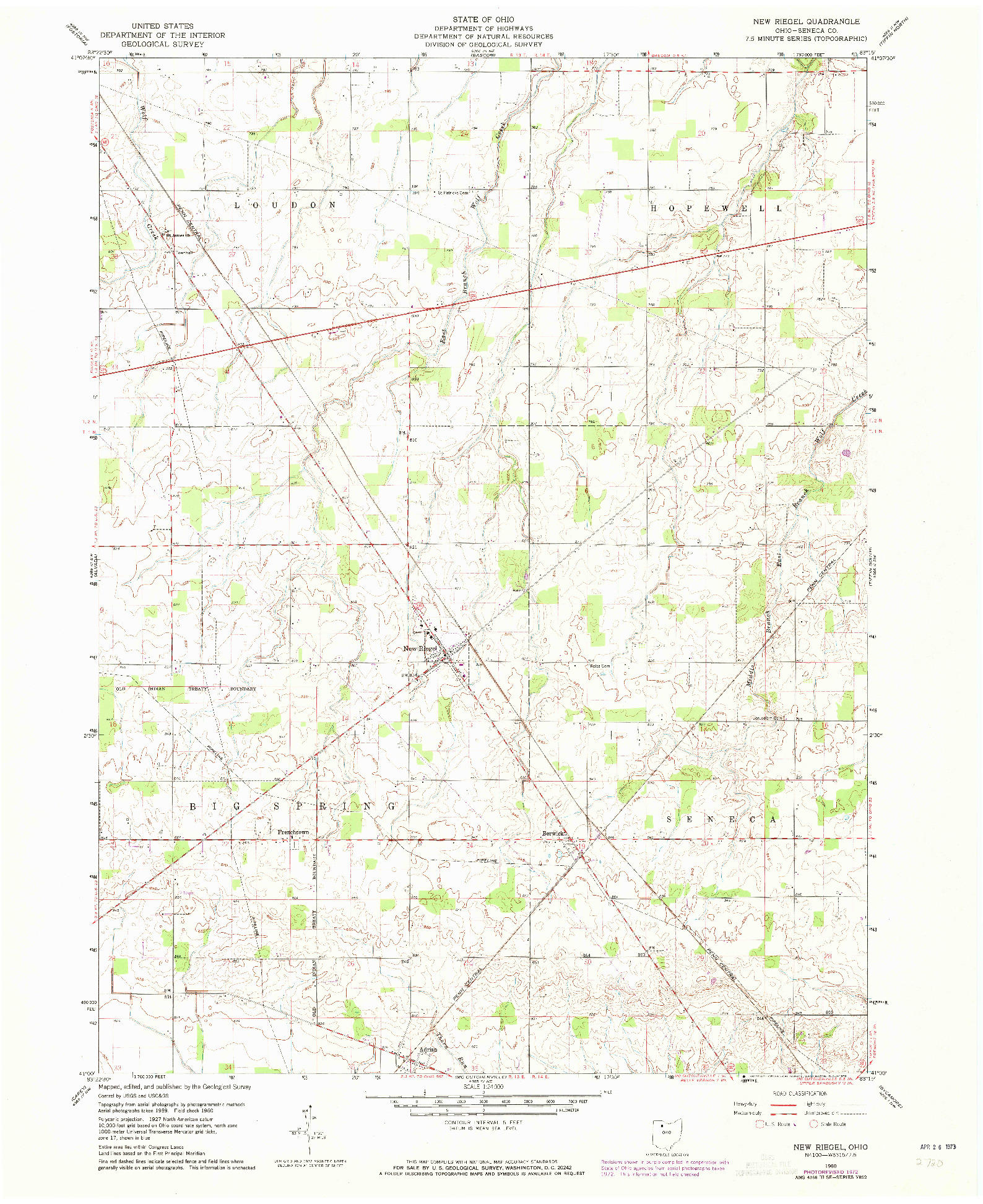 USGS 1:24000-SCALE QUADRANGLE FOR NEW RIEGEL, OH 1960