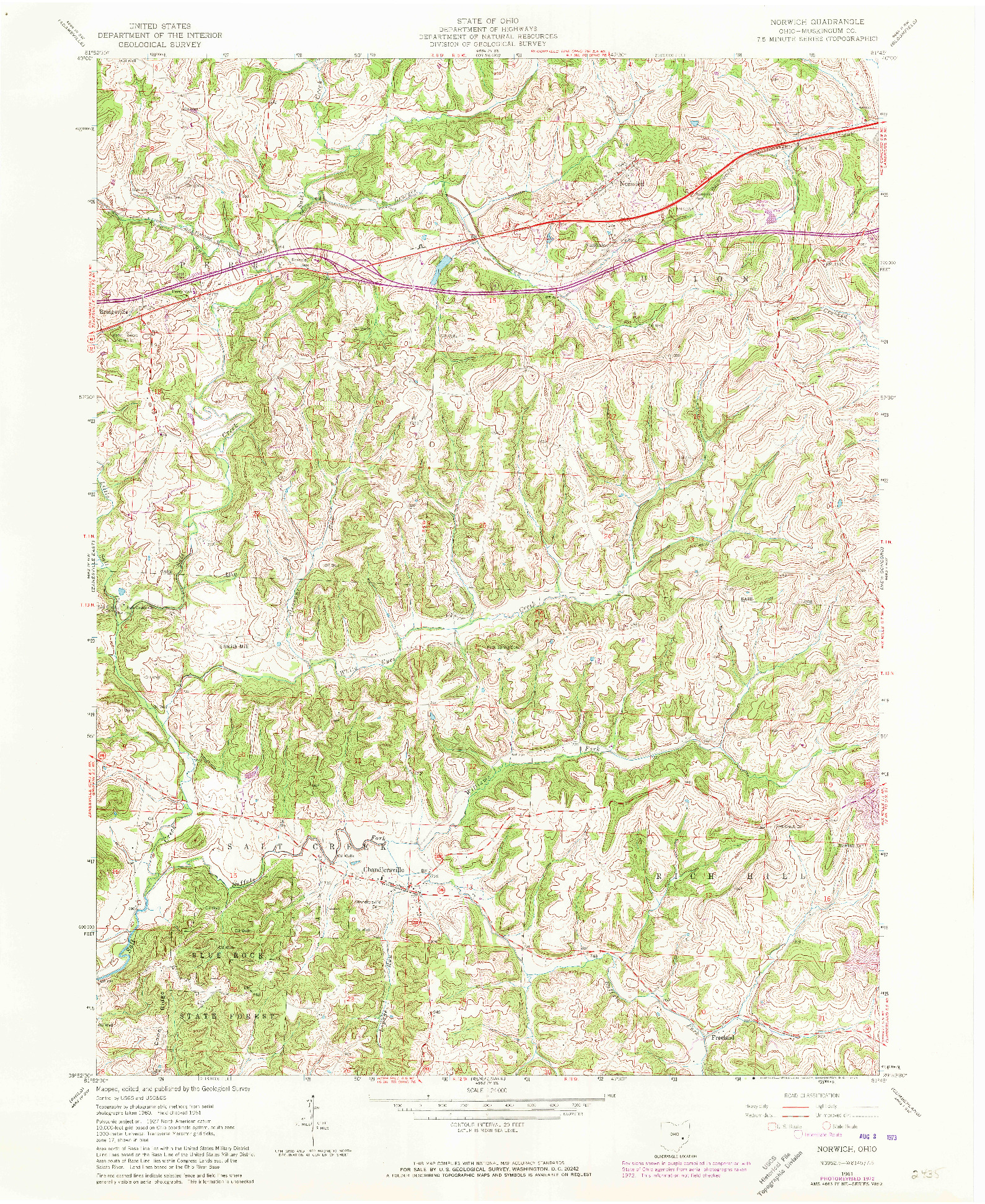 USGS 1:24000-SCALE QUADRANGLE FOR NORWICH, OH 1961