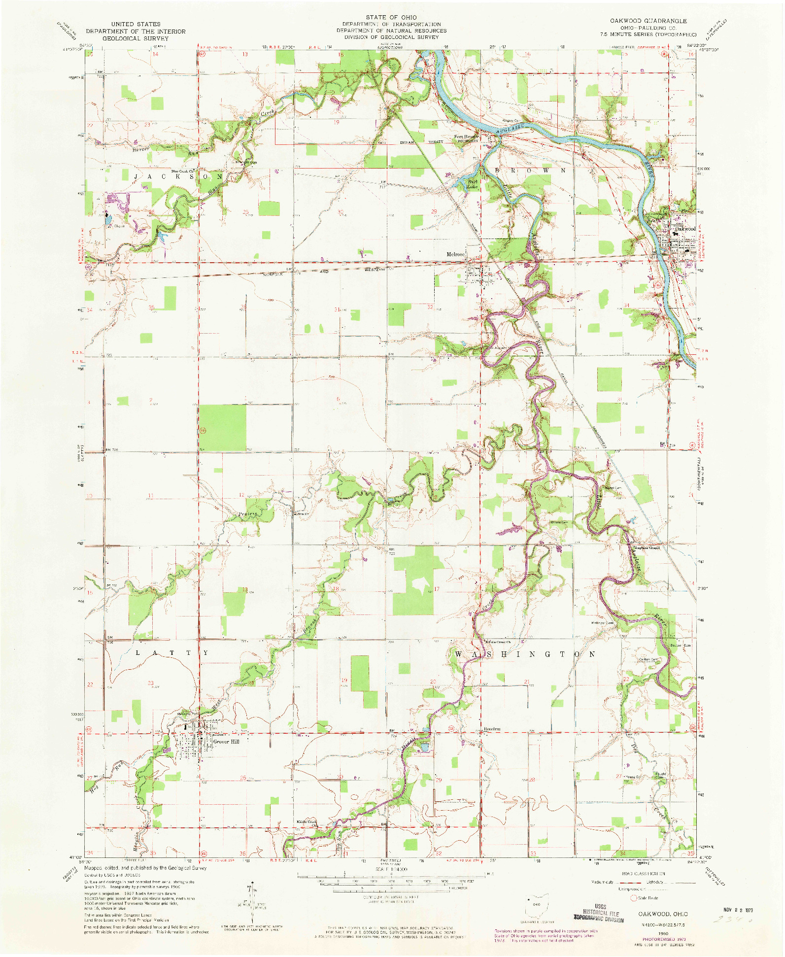 USGS 1:24000-SCALE QUADRANGLE FOR OAKWOOD, OH 1960