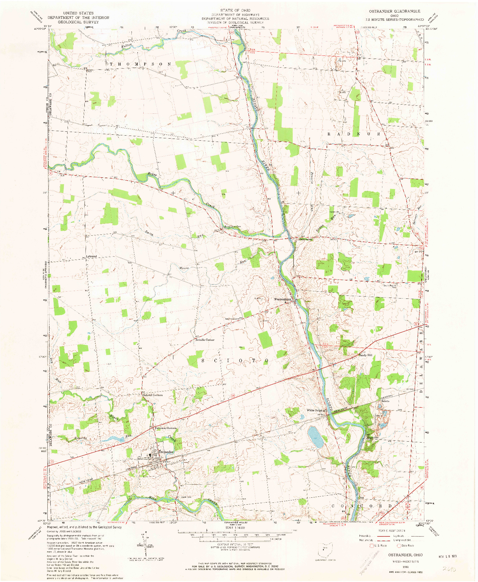 USGS 1:24000-SCALE QUADRANGLE FOR OSTRANDER, OH 1961