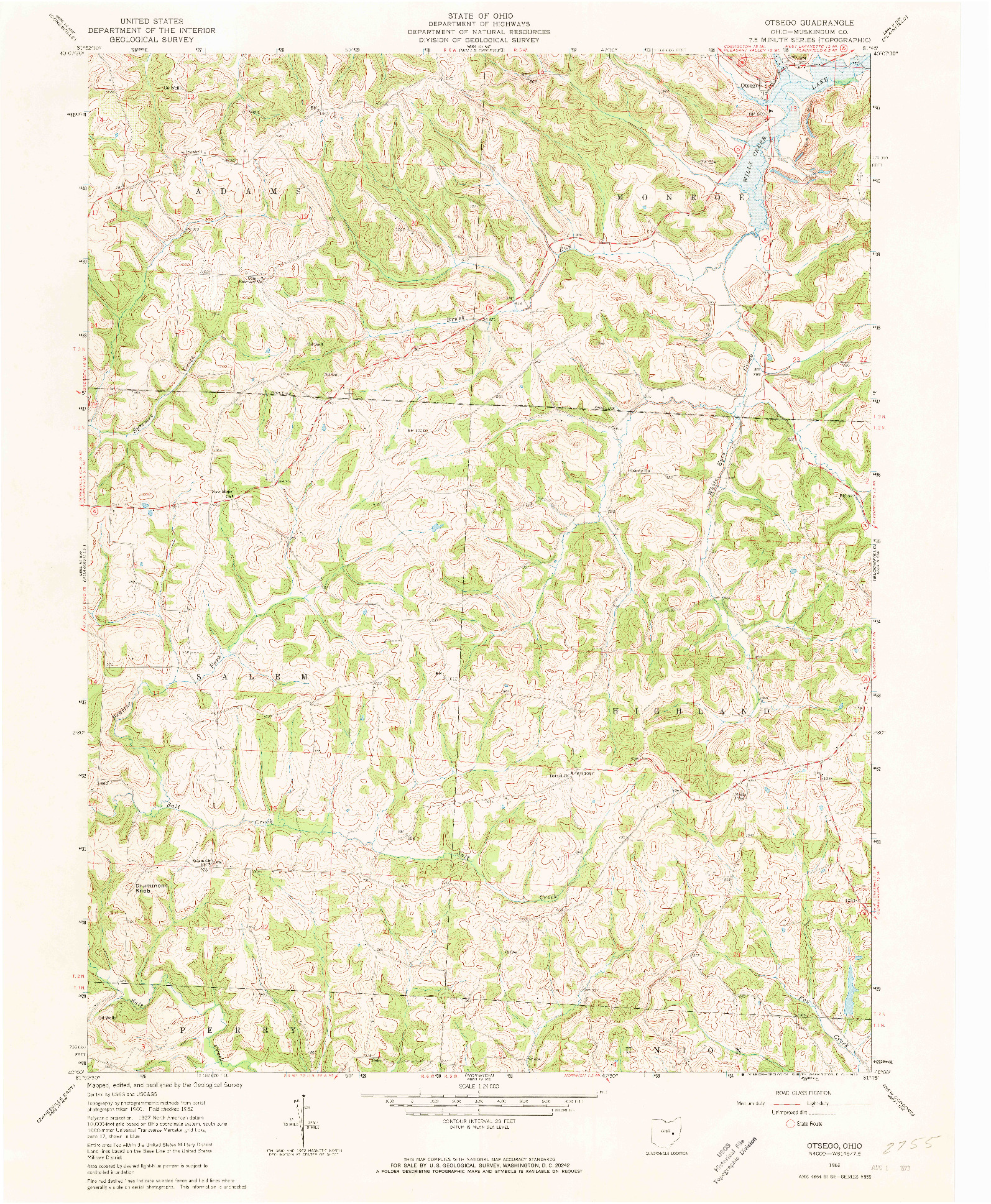 USGS 1:24000-SCALE QUADRANGLE FOR OTSEGO, OH 1962