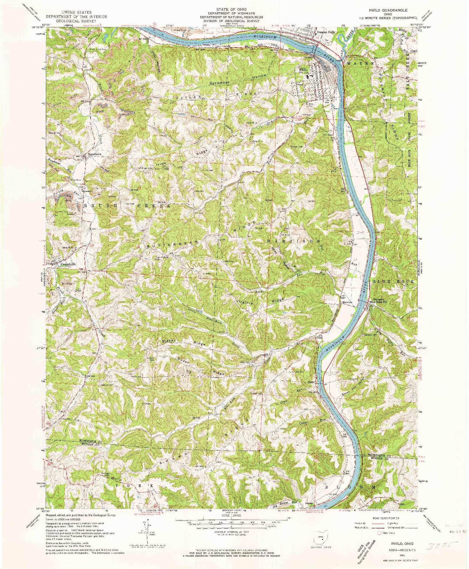 USGS 1:24000-SCALE QUADRANGLE FOR PHILO, OH 1961