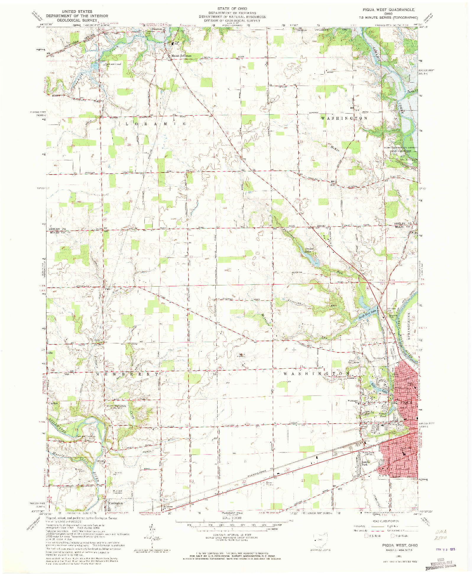 USGS 1:24000-SCALE QUADRANGLE FOR PIQUA WEST, OH 1961