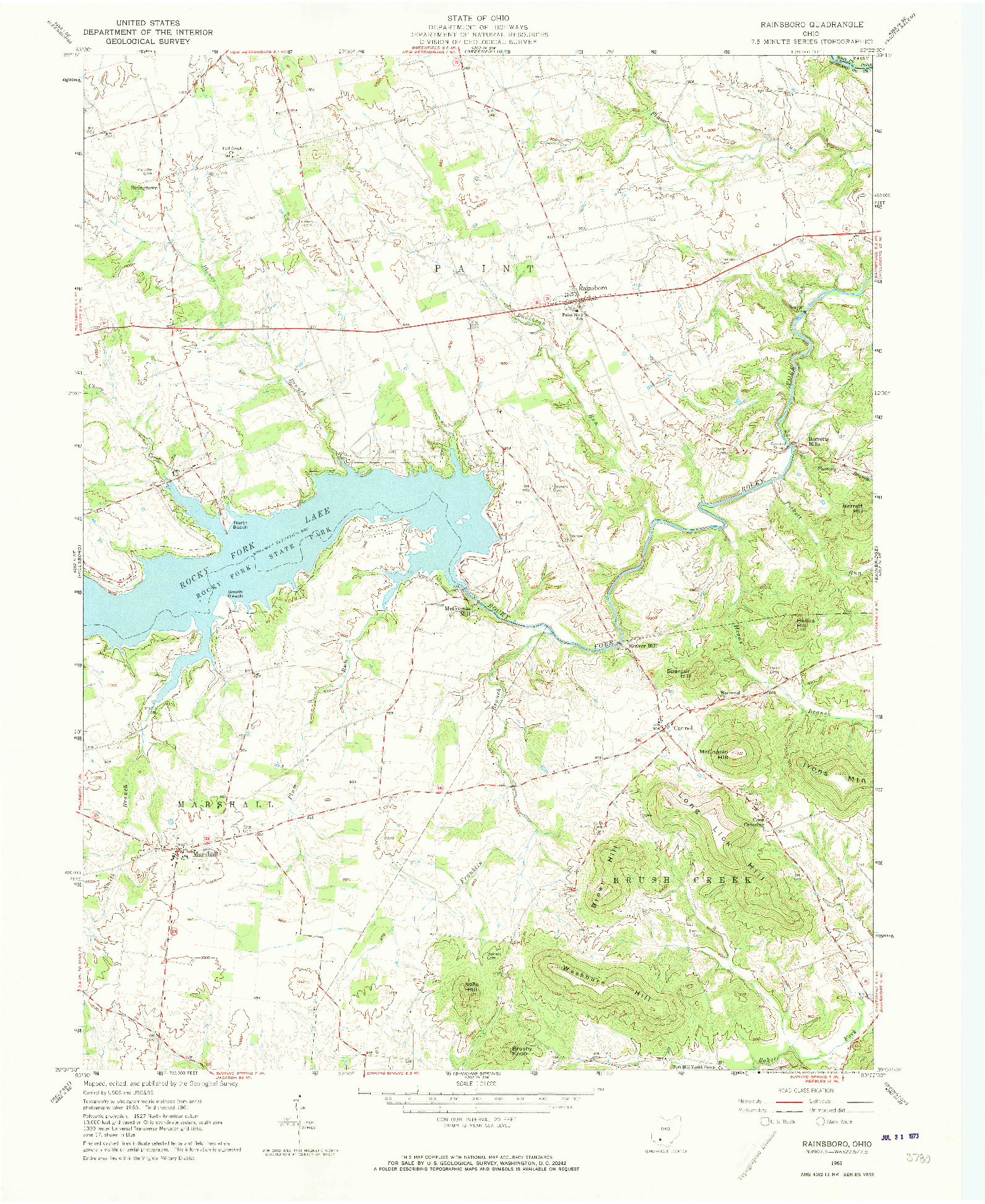 USGS 1:24000-SCALE QUADRANGLE FOR RAINSBORO, OH 1961