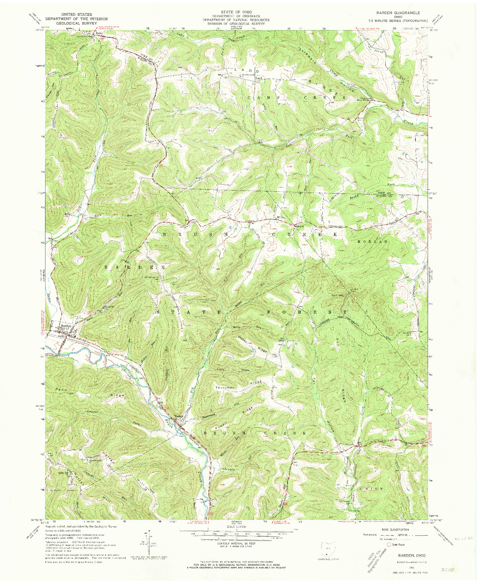 USGS 1:24000-SCALE QUADRANGLE FOR RARDEN, OH 1961